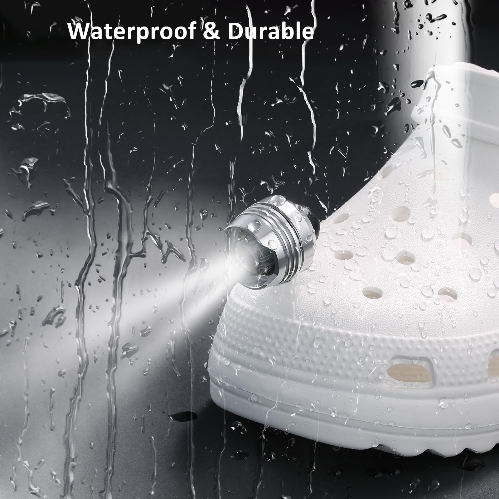 RAHAN Rechargeable Headlights for Shoes, 2pcs Waterproof Wearable Lights, 3 Light Modes, Silver, Model: Headlights for Croc-s