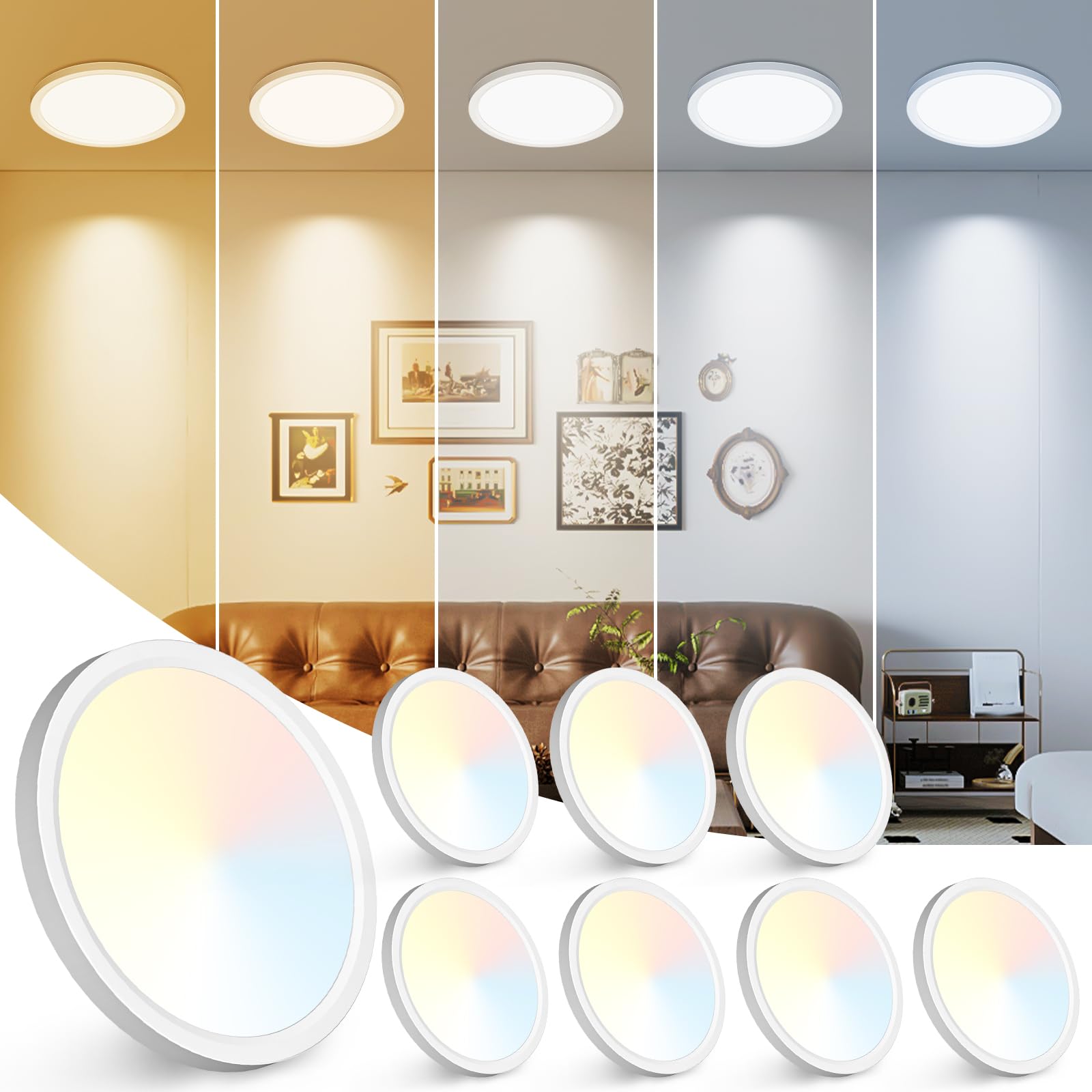 Peasur 7 inch LED Ceiling Light, 3000K/3500K/4000K/5000K/6500K Adjustable Flush Mount Light Fixture,1500LM 15W Thin White Flat L