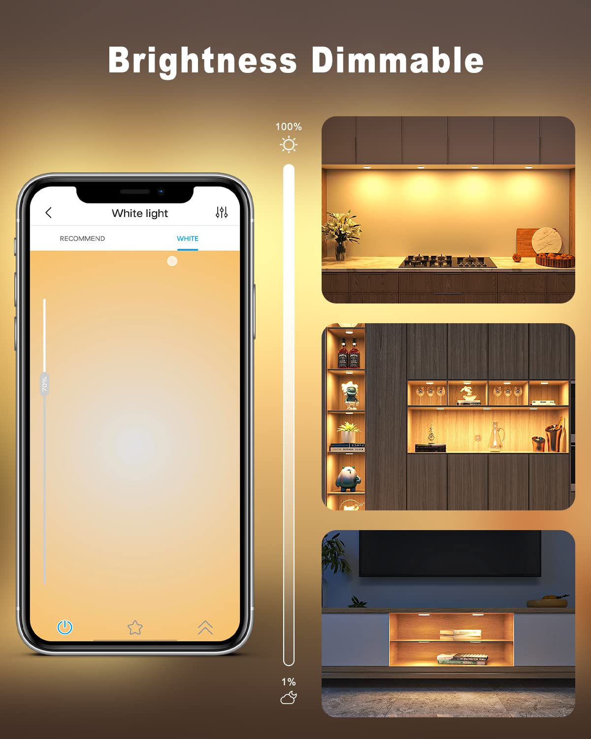 MYPLUS Smart Under Cabinet Lights, Dimmable Wi-Fi Puck Lights, 2.75" Size, CCT White, Compatible with Alexa & Google Home, 4PCS