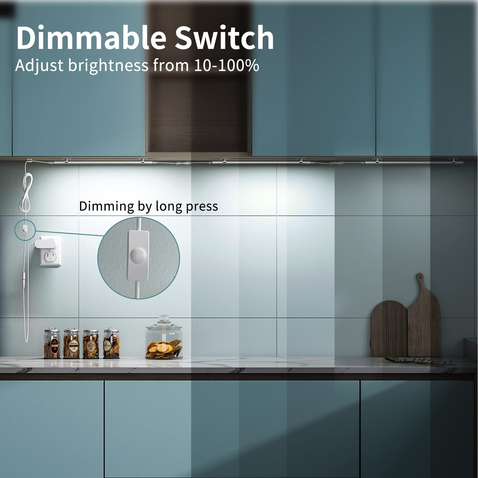 ASOKO Under Cabinet LED Light, Dimmable 5000K Cold White, 12" Linkable, 4 Pack, Plastic