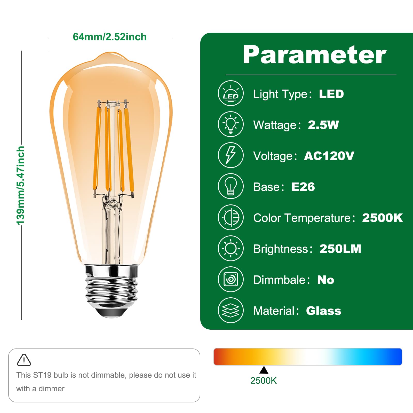 ProCrus ST19 Vintage LED Edison Light Bulbs,E26 Led Bulb 25W Equivalent,ST64 Vintage LED Filament Bulbs,2.5W Warm White 2500K,25