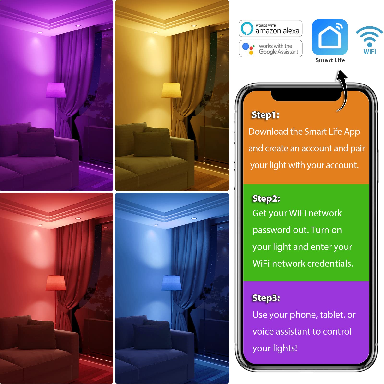 Khsuin Smart Light Bulbs 16W Br30, 1600Lumen, Alexa & Google Home Compatible, 2