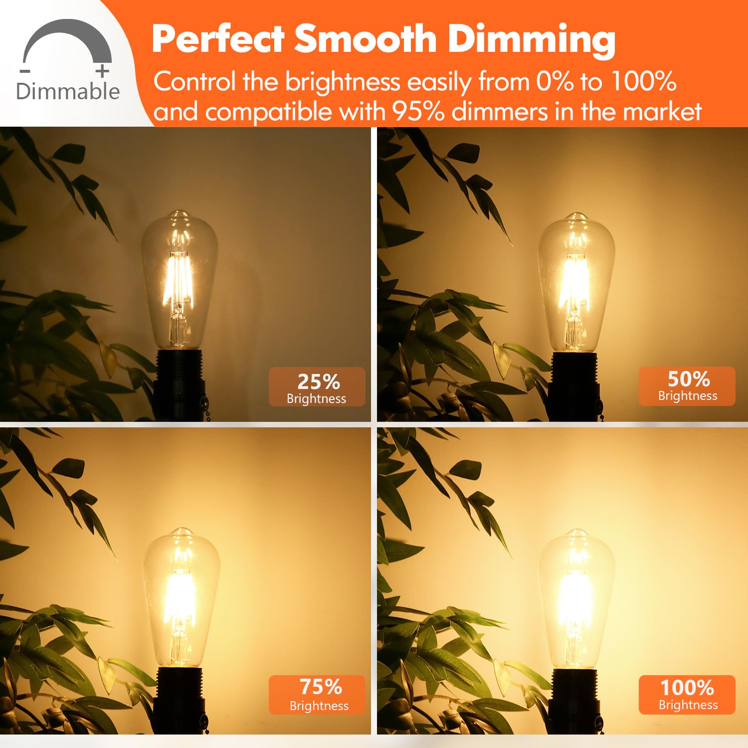 Kondras Dimmable Vintage Led Edison Bulbs, 4W 40W Equivalent Led Bulbs, St58 Antique Led Filament Bulbs, 2700K Warm White Led Li
