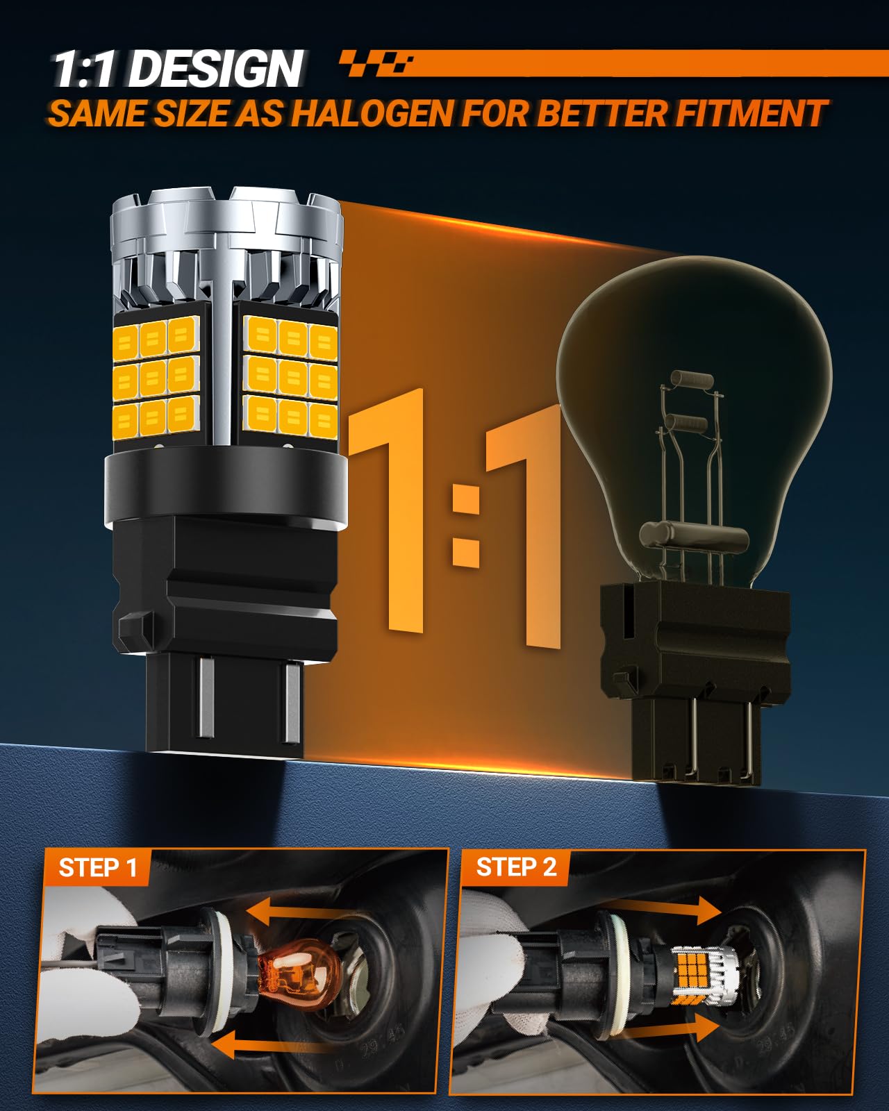 SEALIGHT 3157 LED Turn Signal Bulbs, Amber, 600% Bright, Canbus Error Free, 2 Pcs
