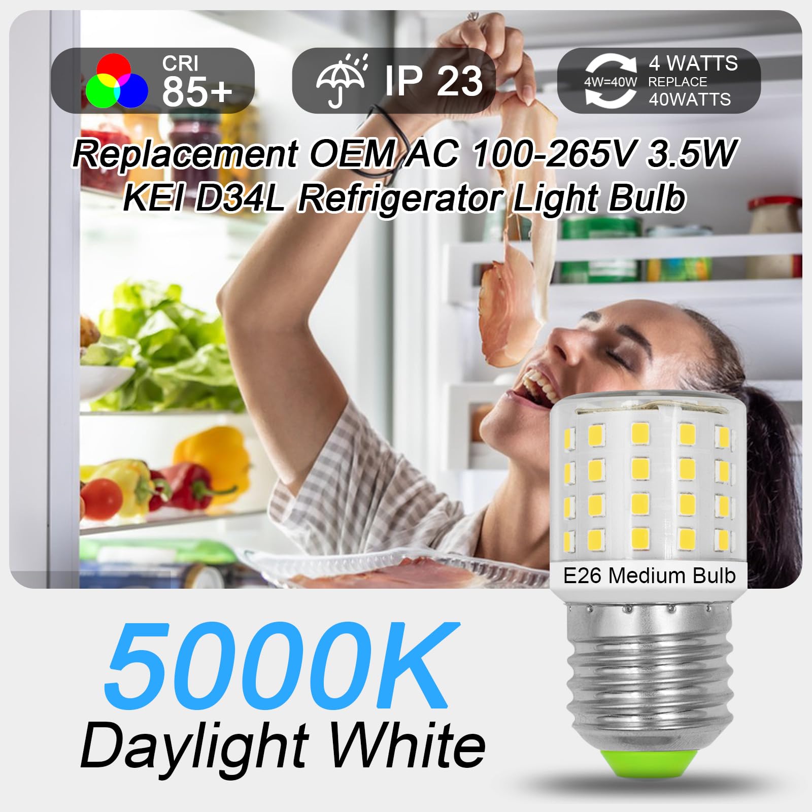 Zhenming For Frigidaire Light Bulb Kei D34L Refrigerator Bulb Kel 3418L 5304511738 Ac 100-265V 3.5W Led Refrigerator Light Bulbs