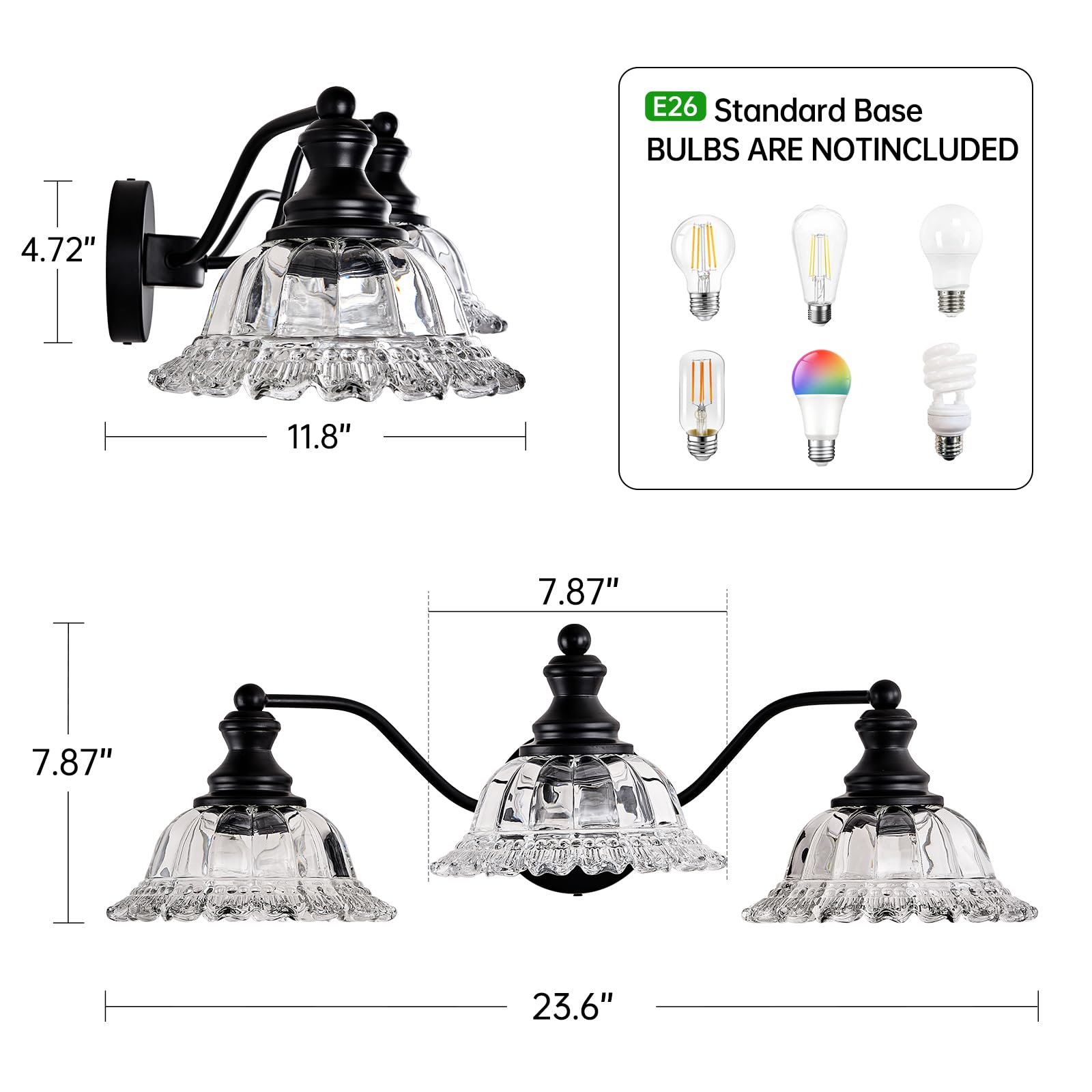 Xiedun Farmhouse Vanity Lights - Black Bathroom Vanity Light Fixtures With 3 Lights