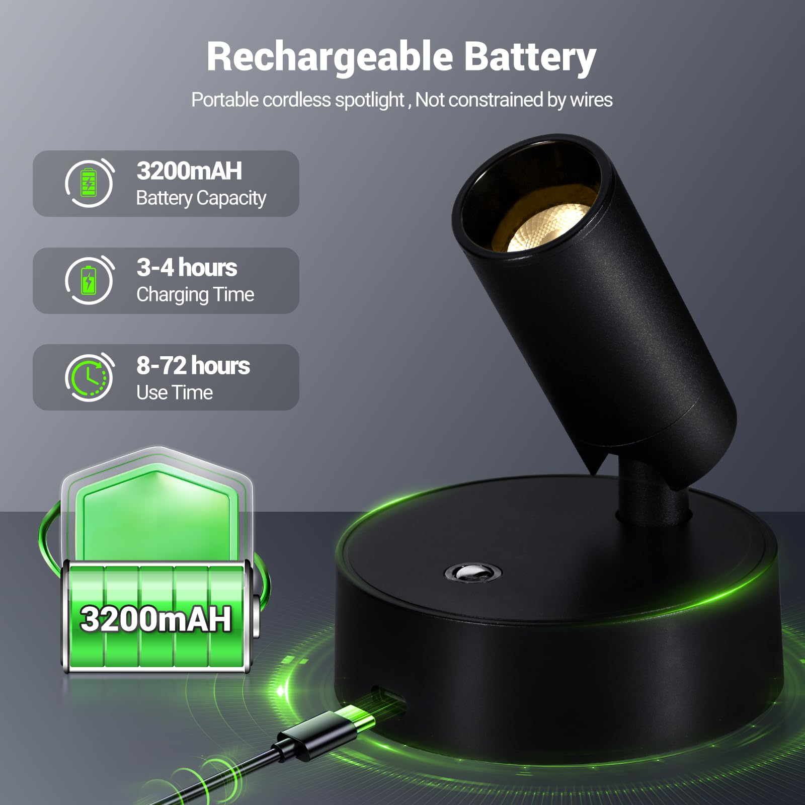 Oteedo 2 Pack Wireless Spotlights Indoor With Remote Up Lights Indoor Picture Light Battery Operated Spot Lights With 3 Color Dimmable Uplighting Indoor Stick On Wall Light For Plant Artwork Black
