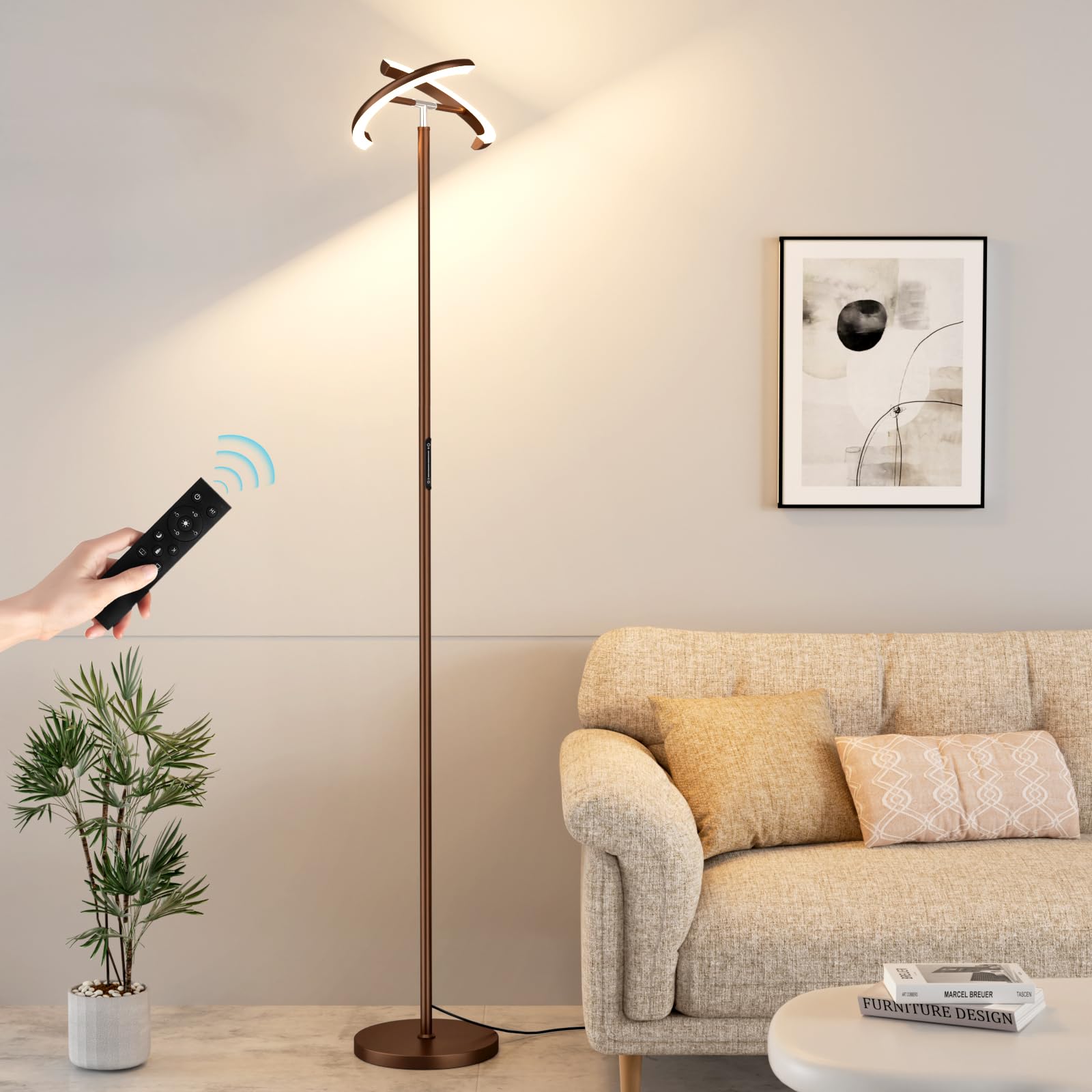 Preeotti Led Floor Lamp - 73.6'' Tall Modernstanding Lamp With 2 Rotatable Lights, Remote & Touch Control, 36W Bright Stepless D