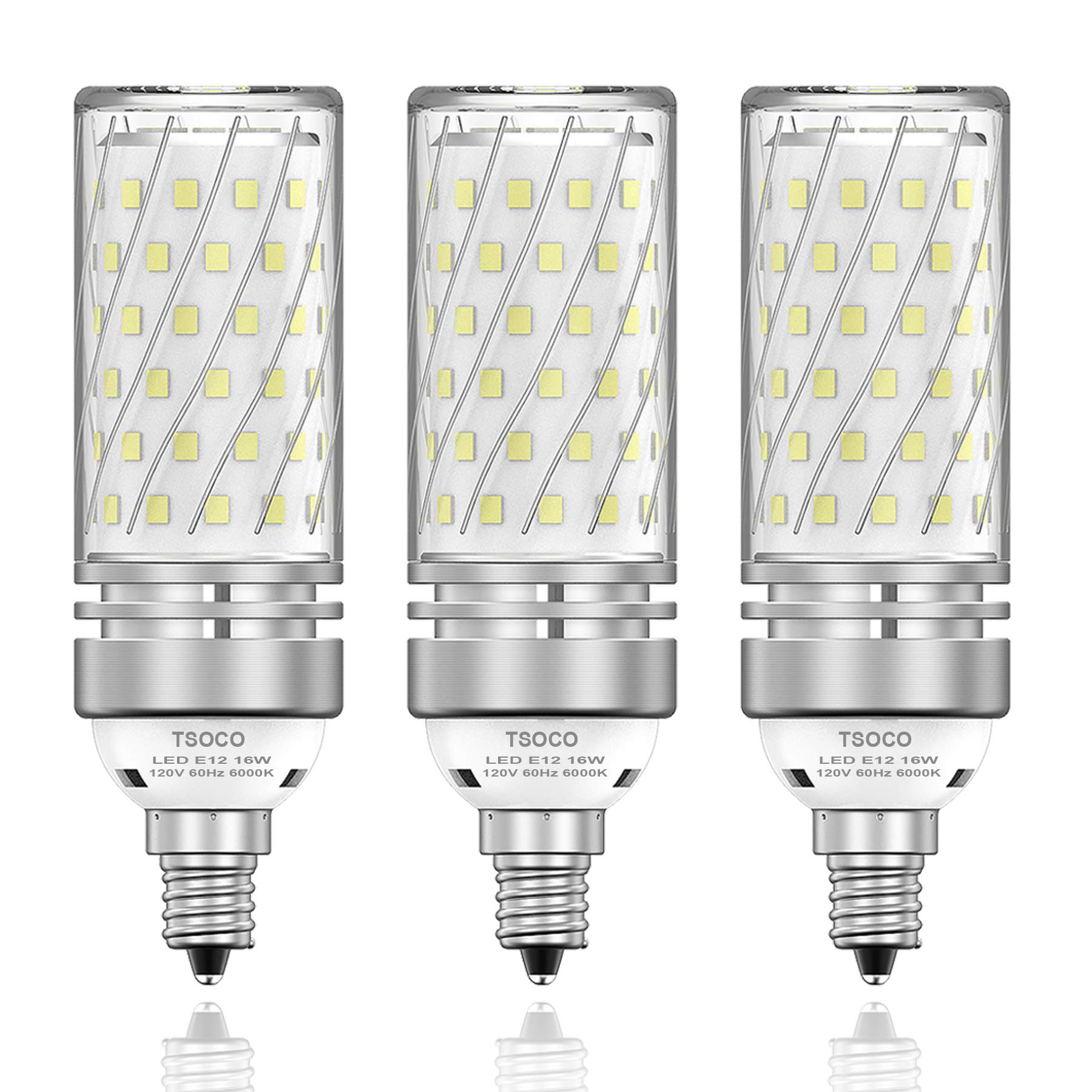 Tsoco E12 Led Bulbs, 16W Non-Dimmable Chandelier Lights, 6000K Daylight, Pack