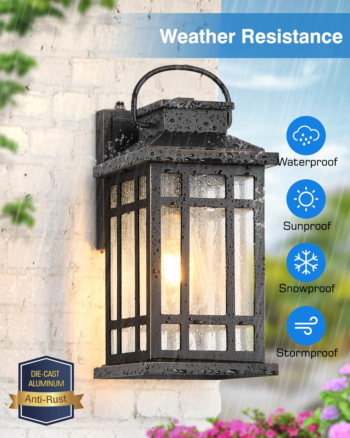 Opaxis Dusk To Dawn Outdoor Lighting  Black 2 Pack Outside Lights For House With Gold Trim  Modern Exterior Light Fixtures  Outdoor Wall Lanterns For Porch  Garage  Doorway  Anti-Rust  Waterproof