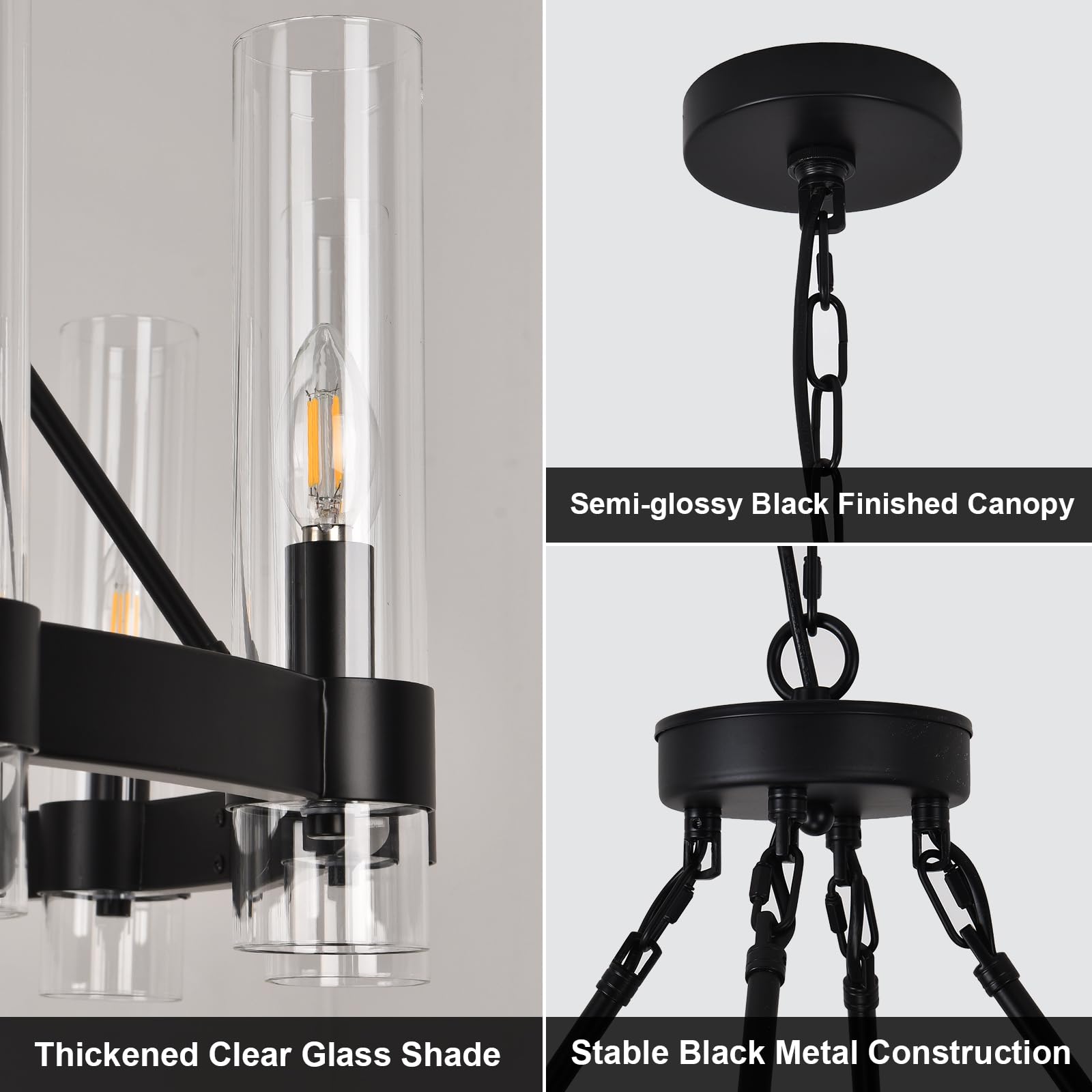 QLXTeltd 36" Black Wagon Wheel Chandelier, 12-Lights Farmhouse Design for Dining Room, Living Room, Bedroom, Foyer