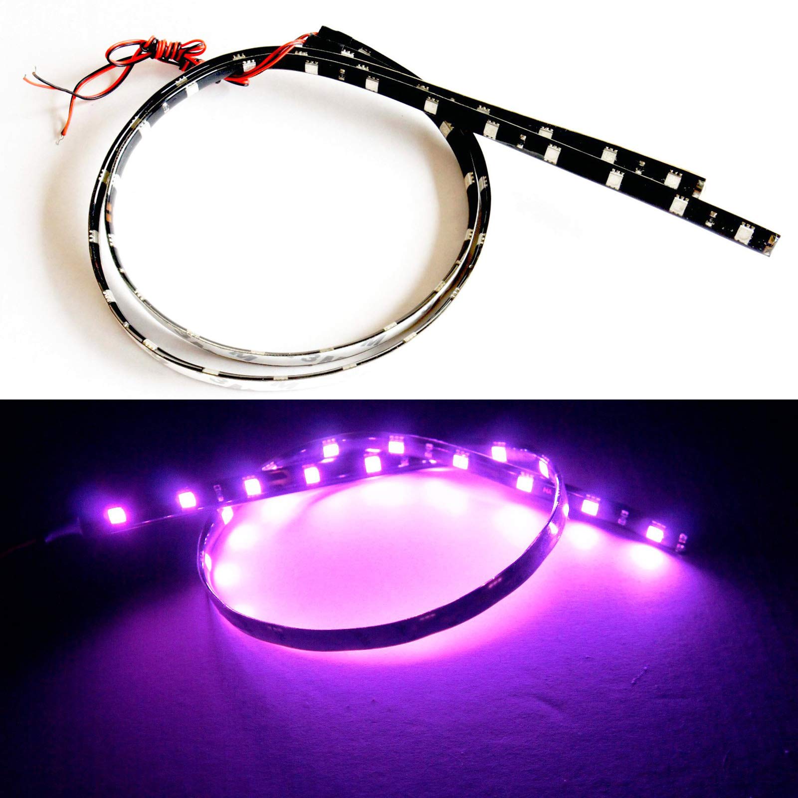 Socal-Led 2X 60Cm 24'' Purple Flexible Led Strips High Power Bright 5050 12 Smd Car Drl Under Dash Accent Light, Waterproof, Cut