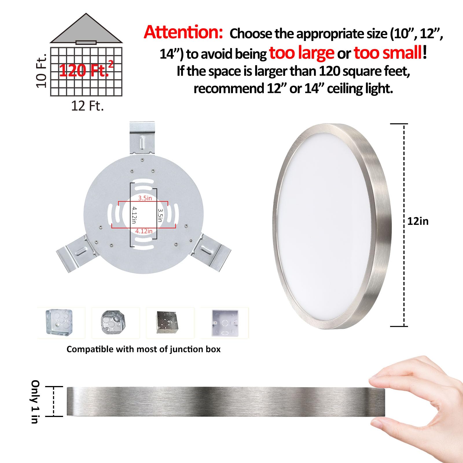 12 Inch Flush Mount Led Ceiling Light Fixture, Slim Dimmable Flush Mount Light For Kitchen, Metal And Glass Modern Ceiling Light