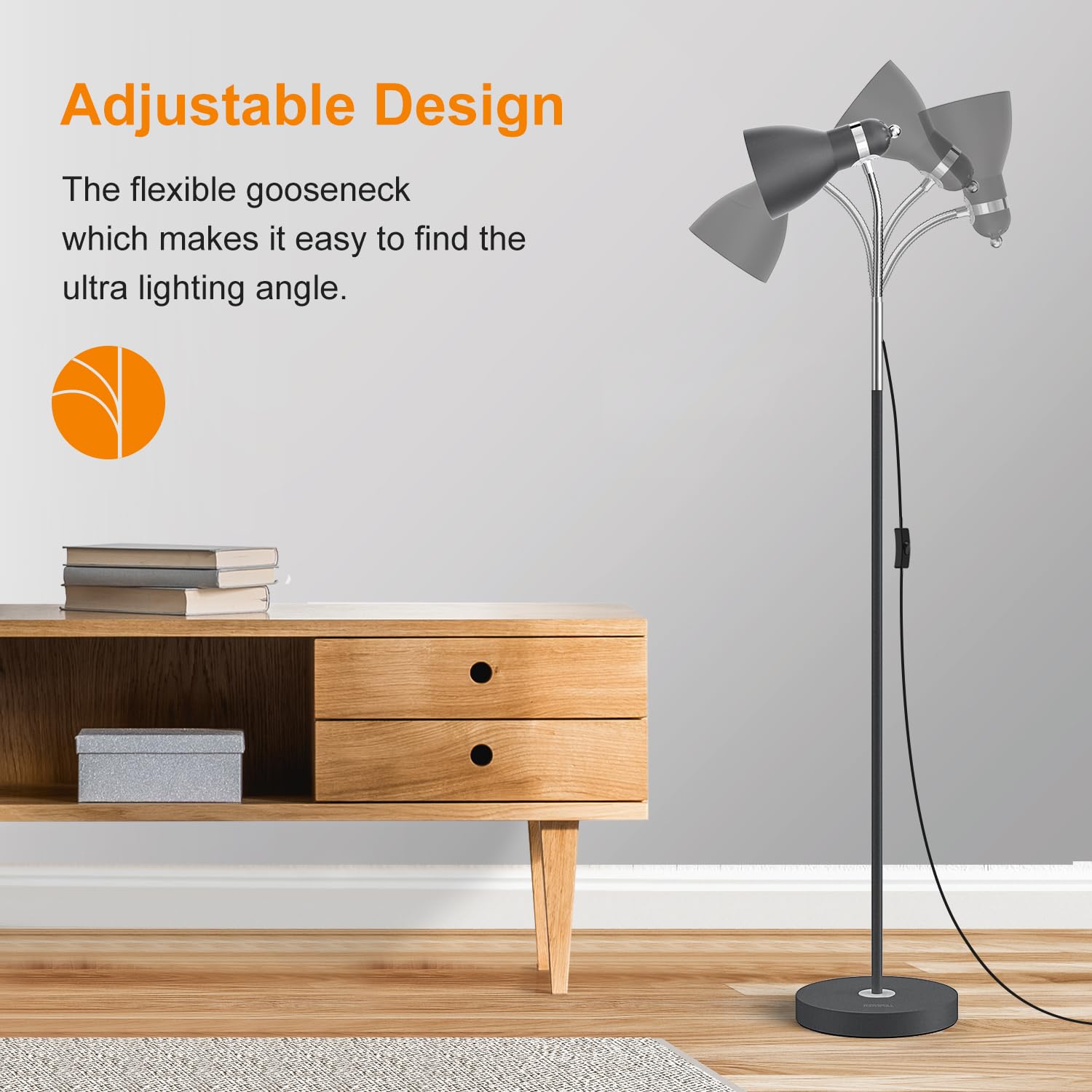 LEPOWER Floor Lamp, Metal Standing Lamp, Adjustable Gooseneck, Heavy Base, Black, Model UF2012