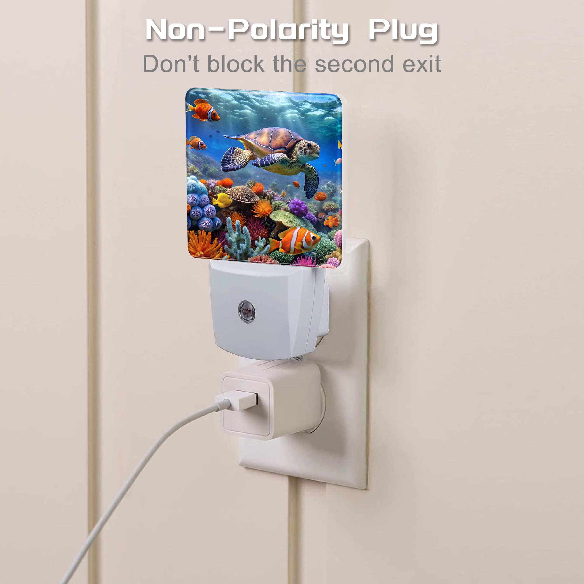 Sndheke Giant Turtle In Coral Reefs Night Light, Underwater World Marine Fish Corals Dusk To Dawn Plug In, 0.5W Energy Saving Sl