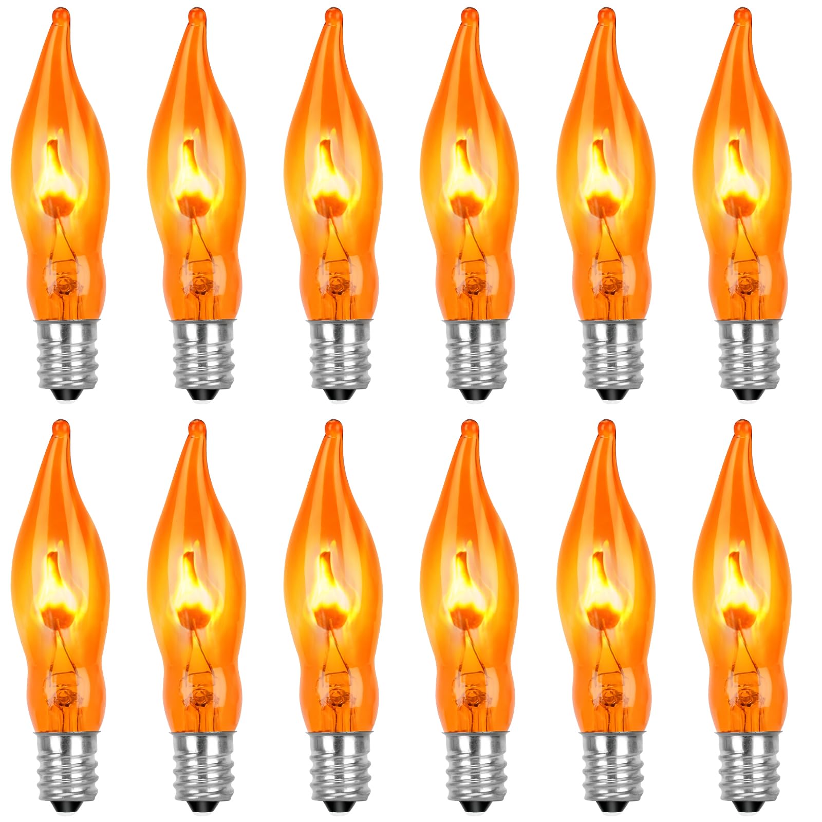 Couah C18 Flicker Flame String Light Bulbs, 1 Watt, E12 Base, 12 Count, Flicker Orange, for Thanksgiving and Christmas