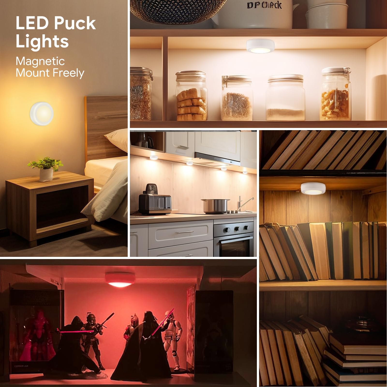 Yiliaw LED Puck Lights with Remote Control, AA Battery Operated, 12 Color Closet Under Cabinet Lighting, Push Tap Light, Under C