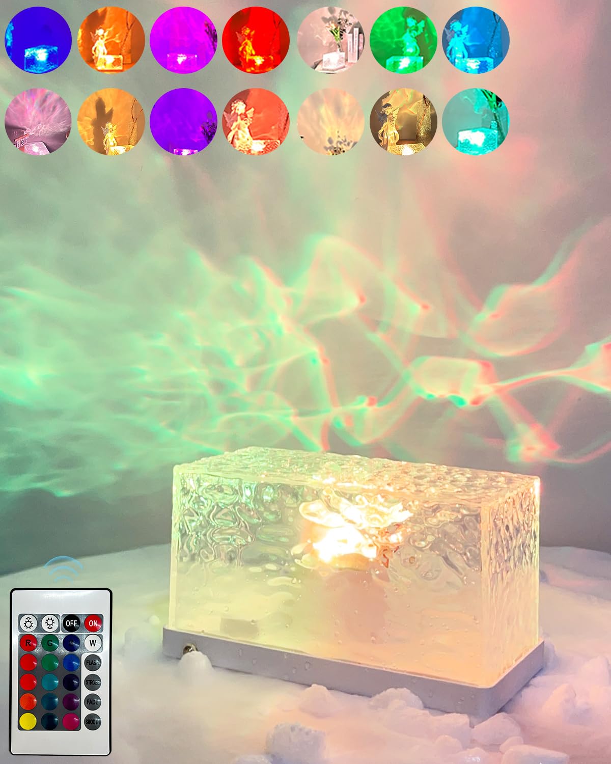 KIANDQU Ocean Wave Projector,16 Colors Night Light Lamp with Touch Control,Northern Lights Aurora Projector,3D Led Night Light,L