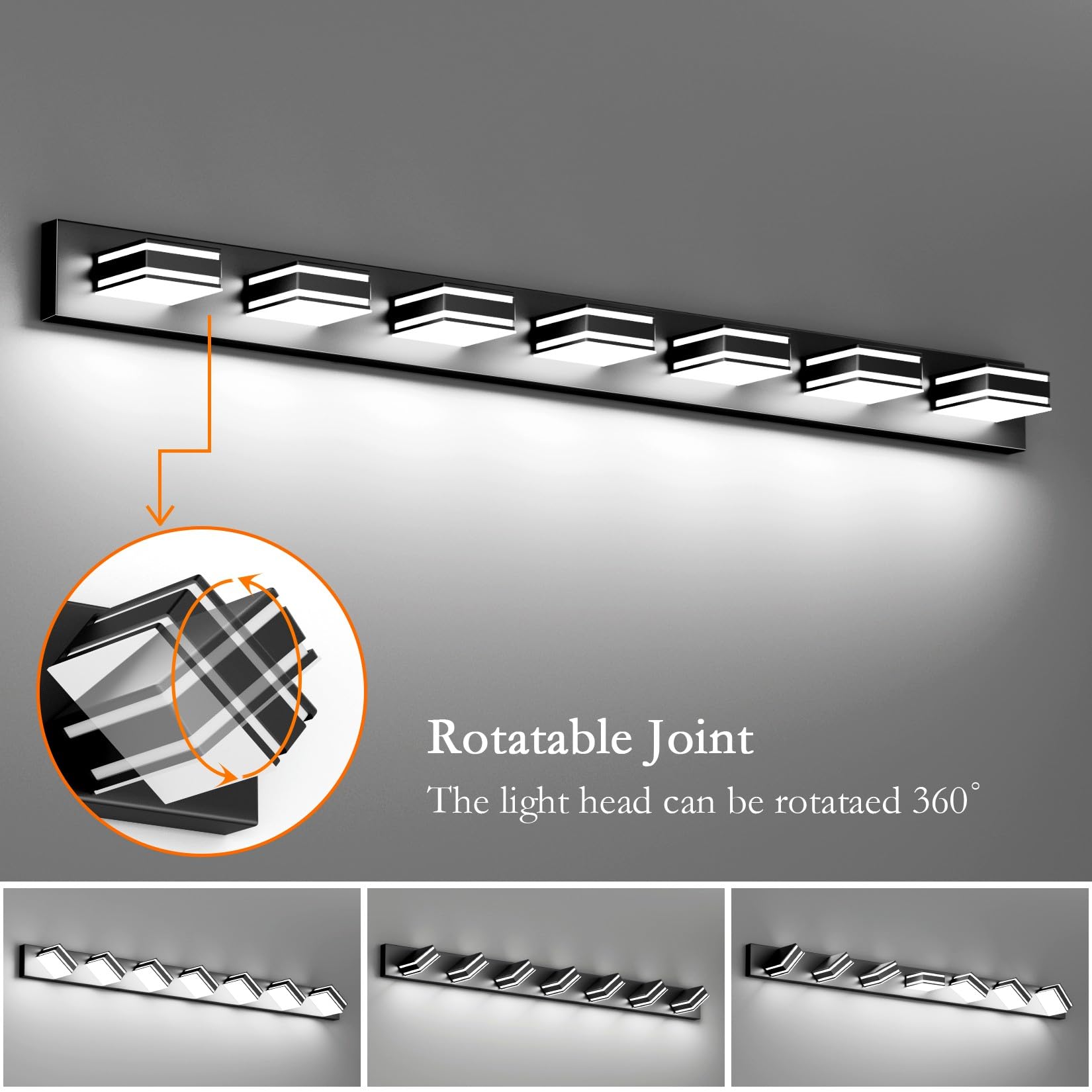 Ralbay 55Inch Black Vanity Light For Bathroom 7-Light Led Modern Acrylic Matte Black Bathroom Wall Vanity Lighting Fixtures Over