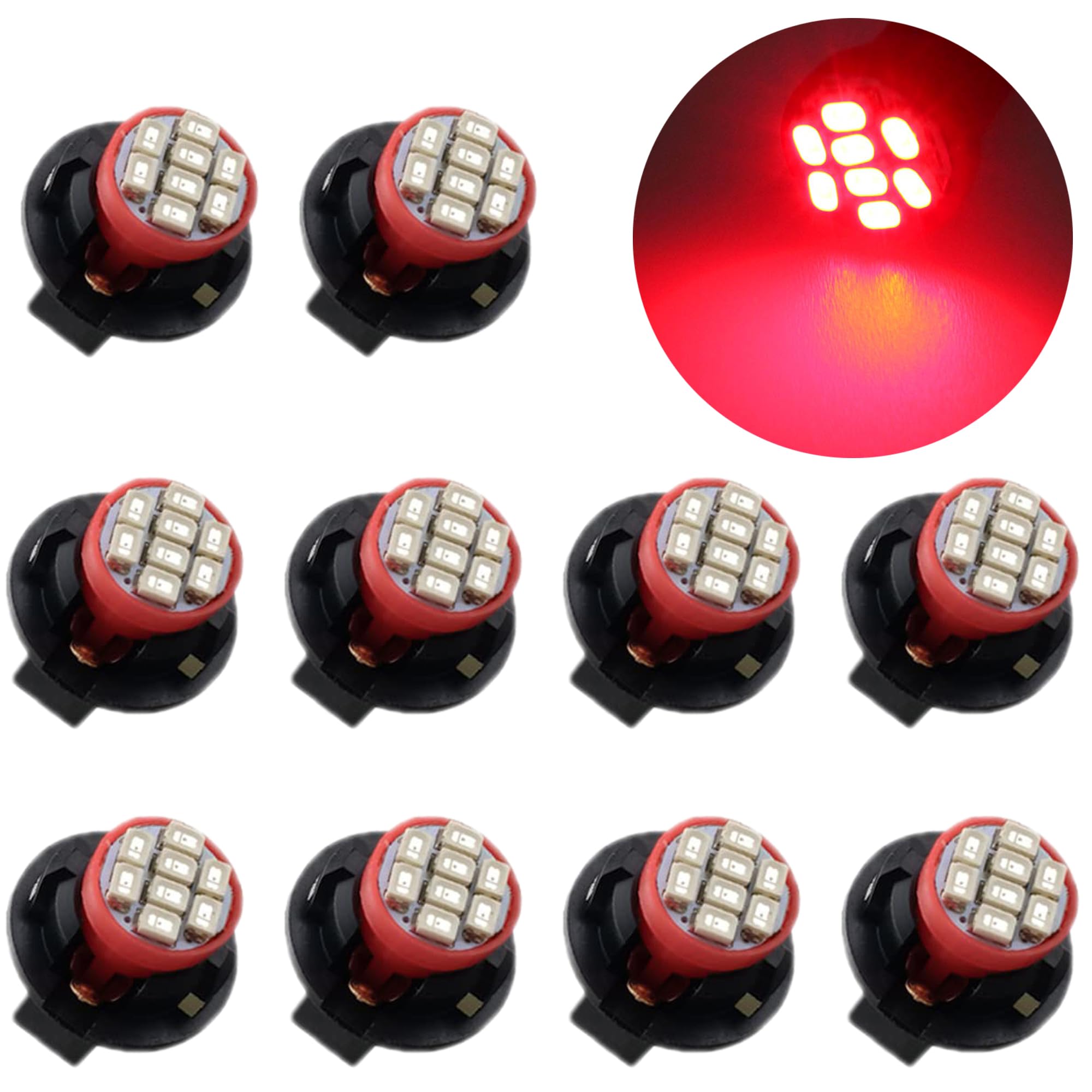 Winetis T10 194 168 Led Dash Instrument Light Bulbs Pure Red With Twist Lock Socket, Extremely Bright T10 Instrument Panel Gauge