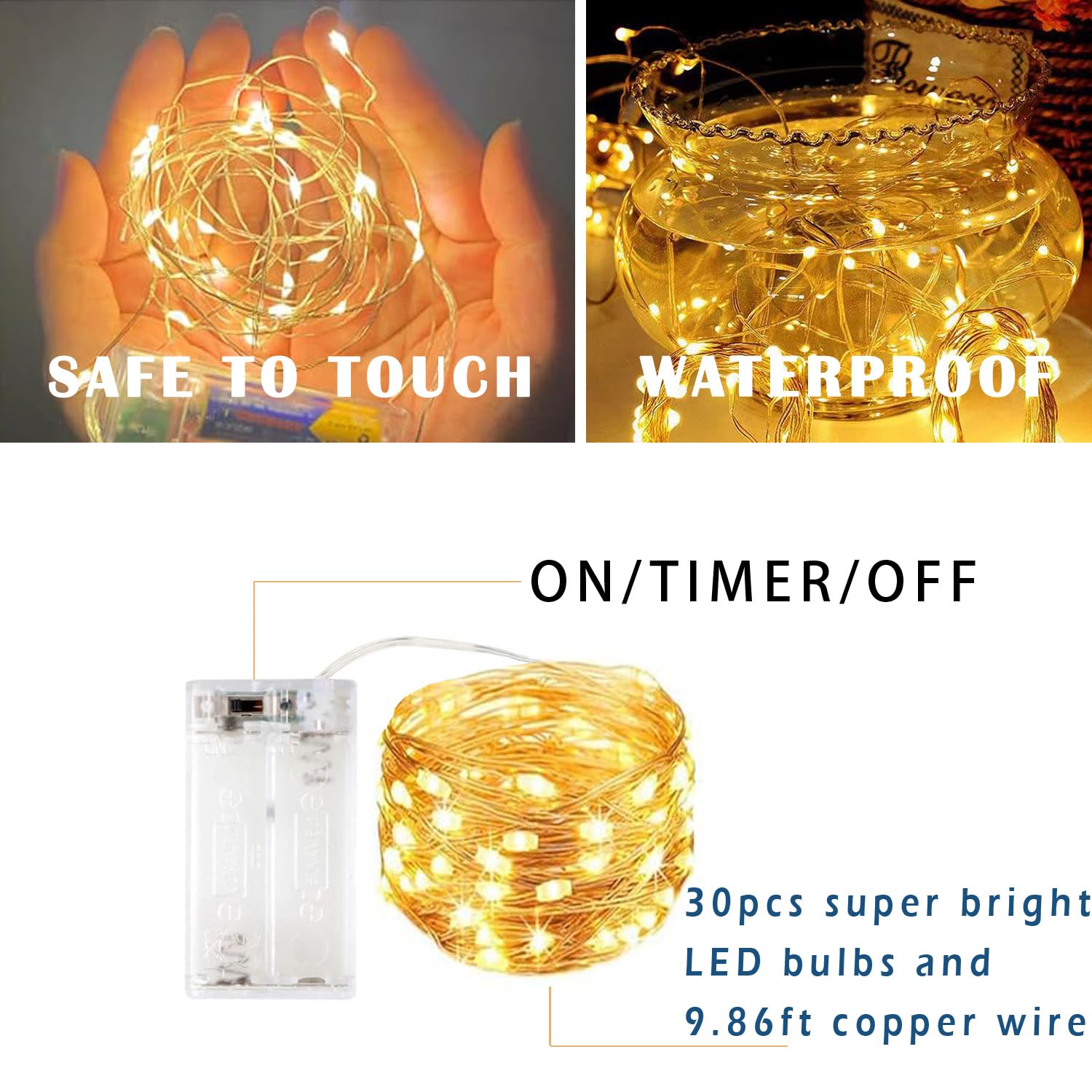 7 Pack Led Fairy Lights Battery Operated With Timer,3M 30 Led Firefly Lights Copper Wire Mini Twinkle String Lights,For Bedroom,Christmas,Wedding Decorations,Warm White