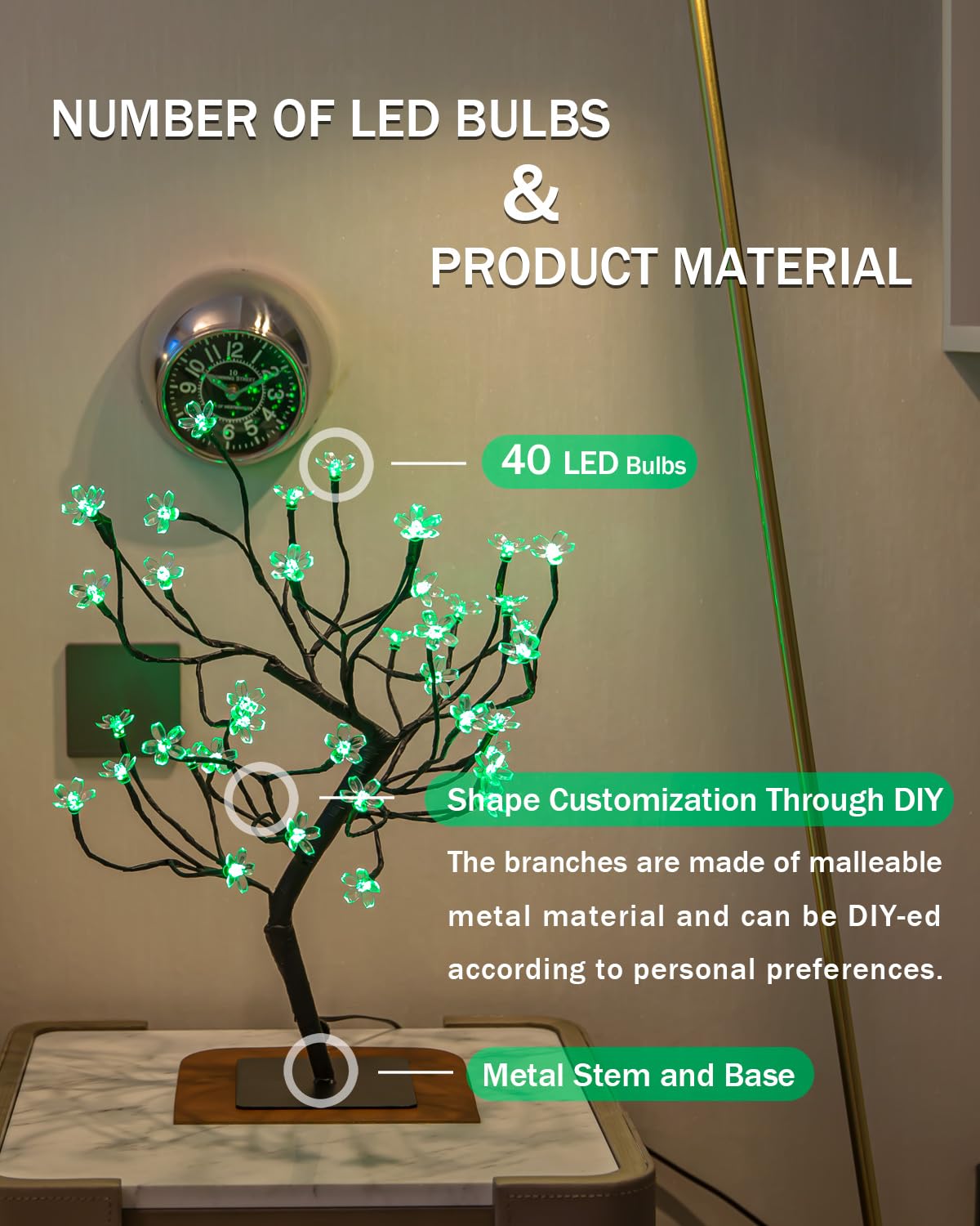 TYBEEU Cherry Blossom Bonsai Tree, 20 Inch RGB Color Changing, Metal Base, DIY Dimming with 24V UL-Listed Adapter