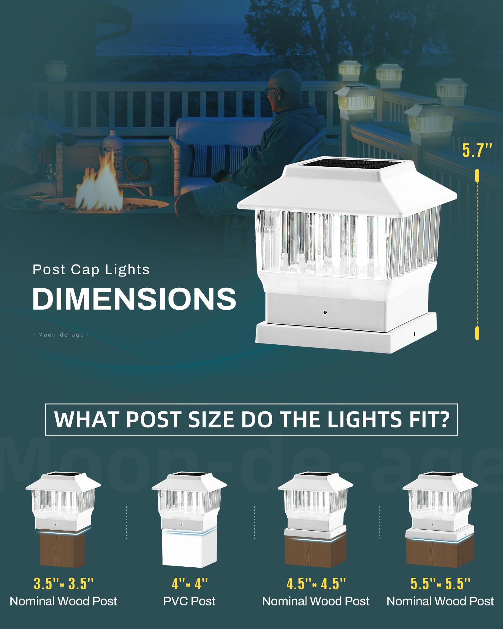 Moon-De-Age Rgbw Solar Post Cap Lights, 50 Lumen, 4 Pack For Garden & Patio, Led Outdoor Decor