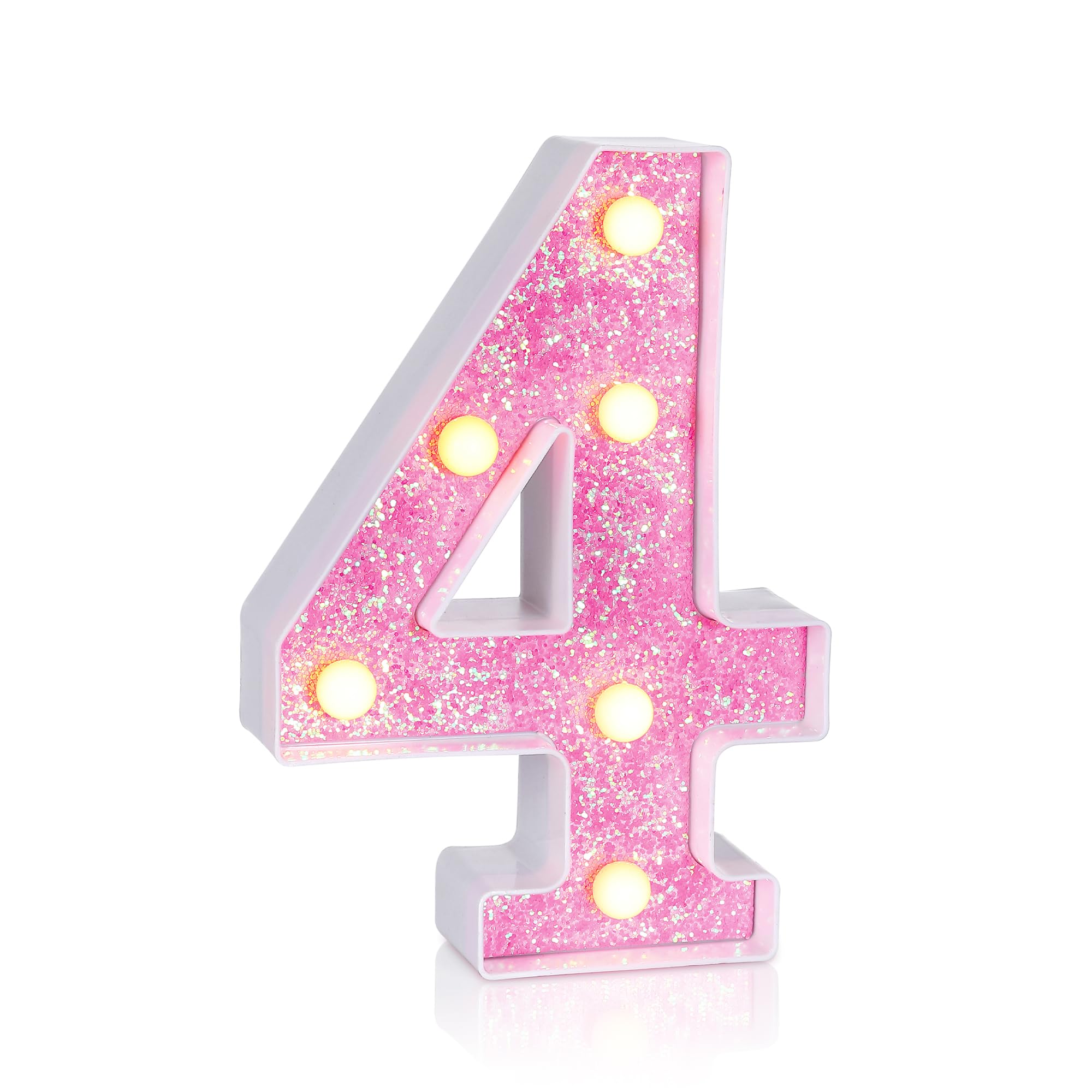 Foaky LED Letter Lights Sign Light Up Pink Letters Glitter Alphabet Letter Sign for Night Light Wedding/Birthday Party Christmas Lamp Girls Gifts,Number 4, 4th 24 40th Birthday Decoration (4)