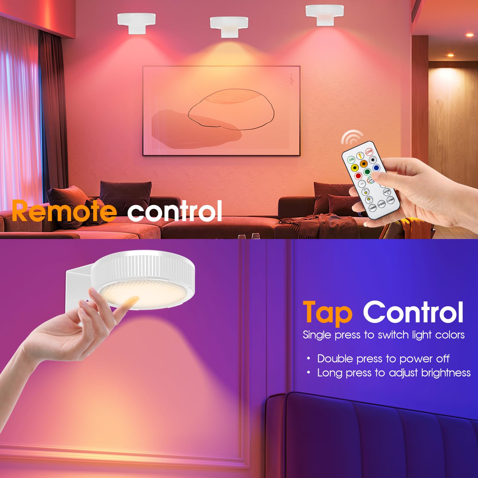 Sixdefly Rgb Magnetic Suction Spotlight - Battery-Powered  Wireless  Remote Control With Adjustable Timer For Art Displays And Galleries 2 Pack White