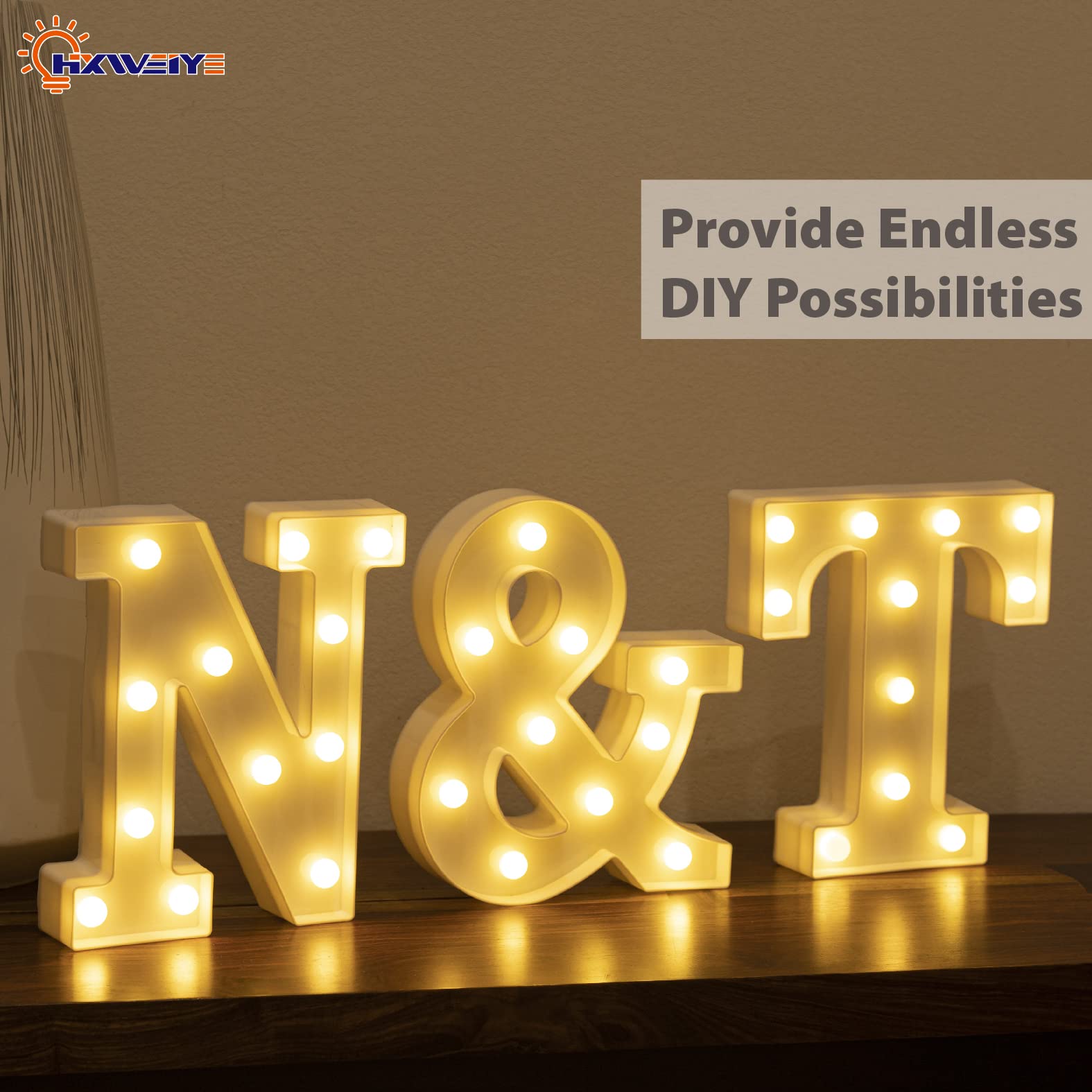 HXWEIYE LED Marquee Letters Sign - 26 Alphabet & 10 Numbers - Battery Powered Warm White Plastic Lights for Party Decor