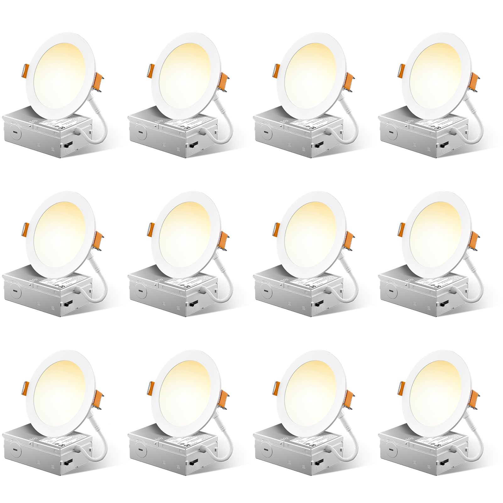 Freelicht 12 Pack 4 Inch 5Cct Ultra-Thin Led Recessed Ceiling Light With Junction Box, 2700K/3000K/3500K/4000K/5000K Selectable, 700Lm Brightness, Dimmable Canless Wafer Downlight, 10Weqv90W, Etl&Fcc