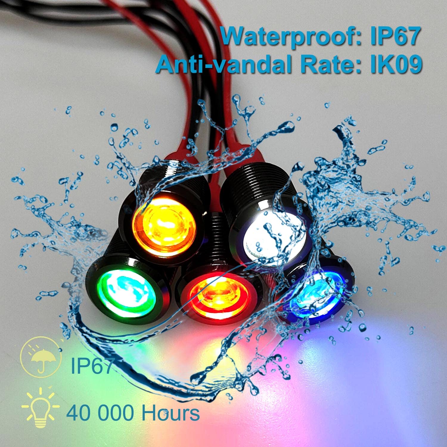 Dmwd 5 Pcs 12V-24V 20Ma Energy Saving Led Indicator Light Aluminium Alloy Housing 8Mm (1/3'') Mounting Hole Waterproof With 15Cm