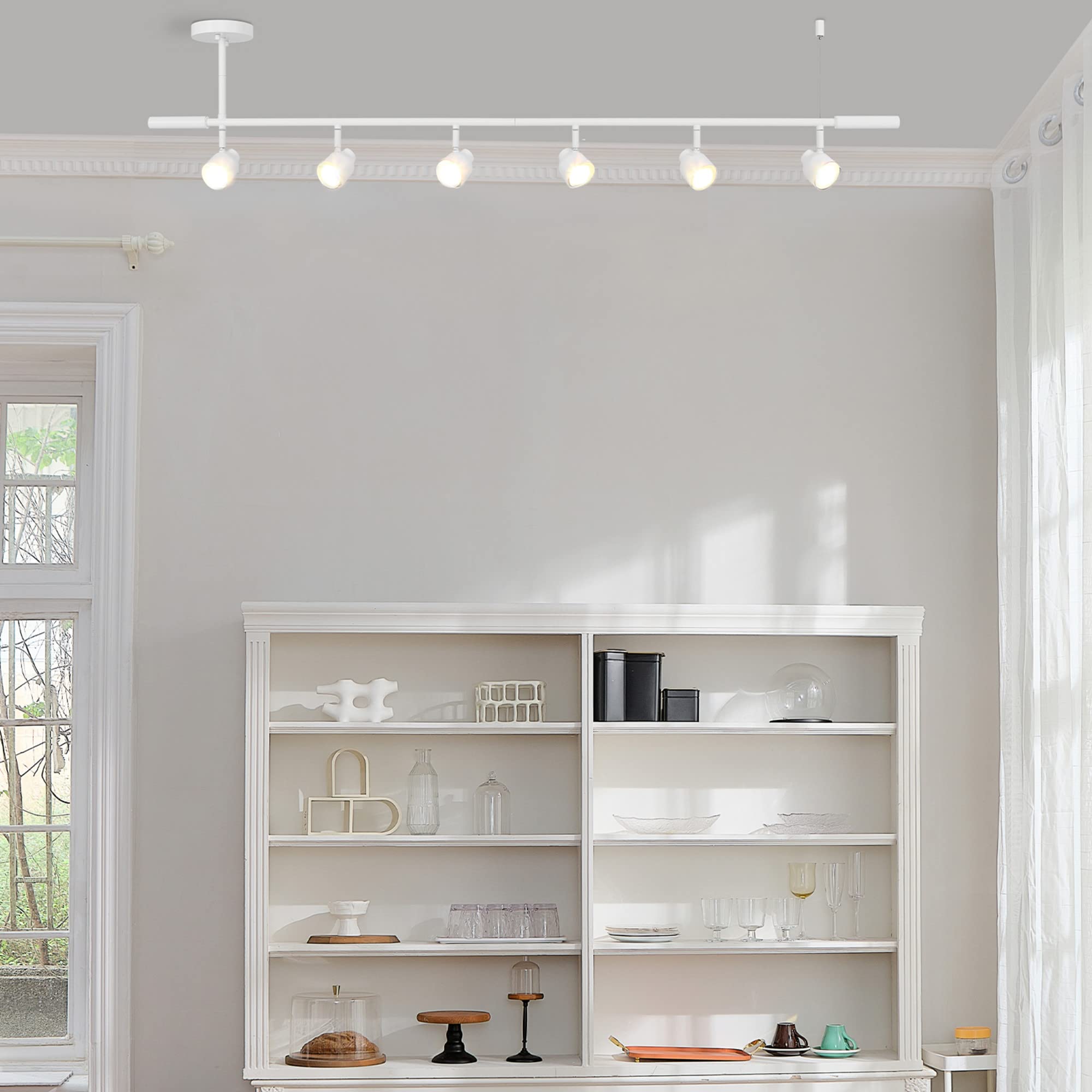 Globe Electric 6-Light Track Lighting Kit, Matte White, Adjustable Height, Model 64000054, LED Compatible, Ideal for Kitchen or Living Room