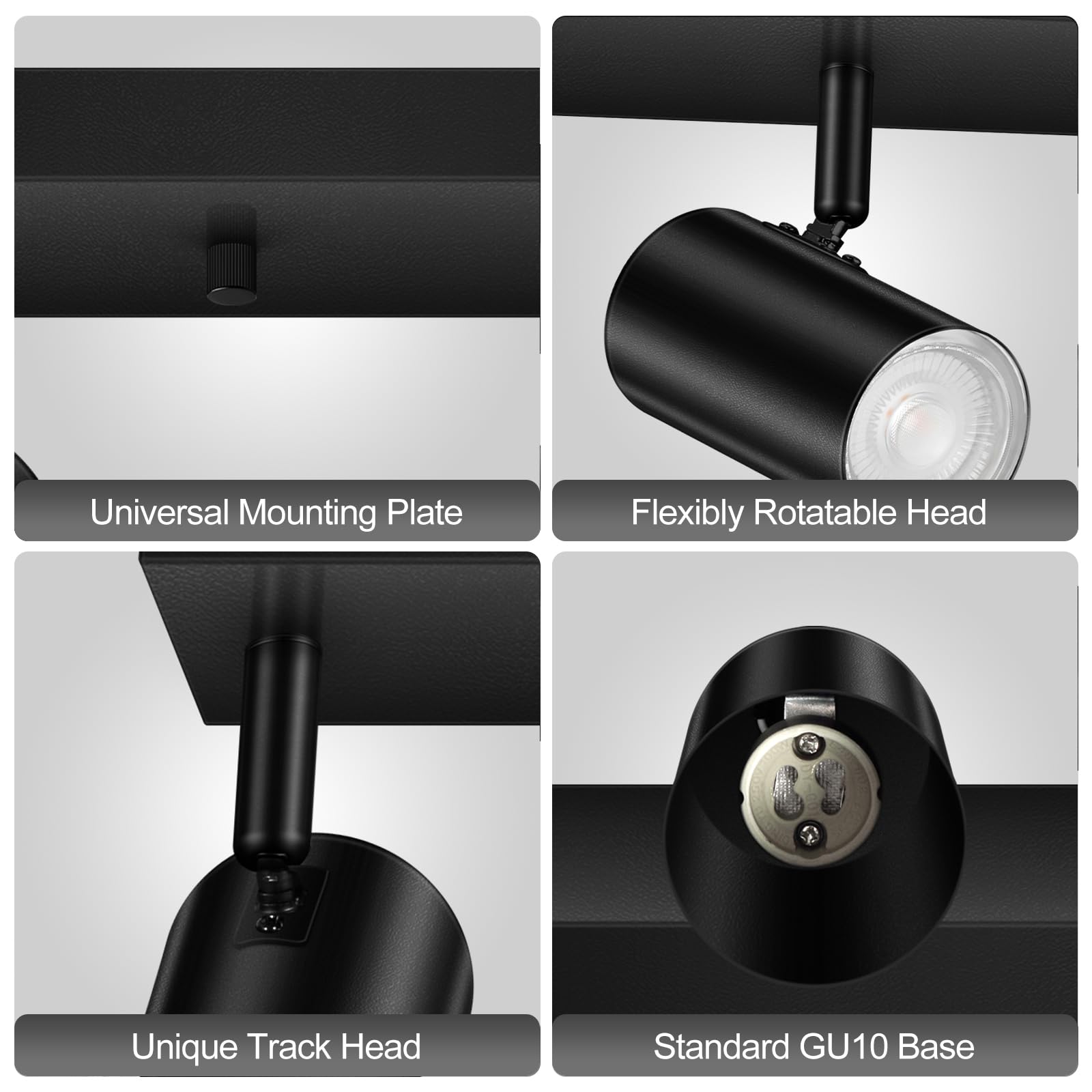 Boostarea Plug In Track Lighting, Led Track Light Kit, Black 4-Light Track Lights For Kitchen, 15 Ft Cord,4 Way Ceiling Spotligh