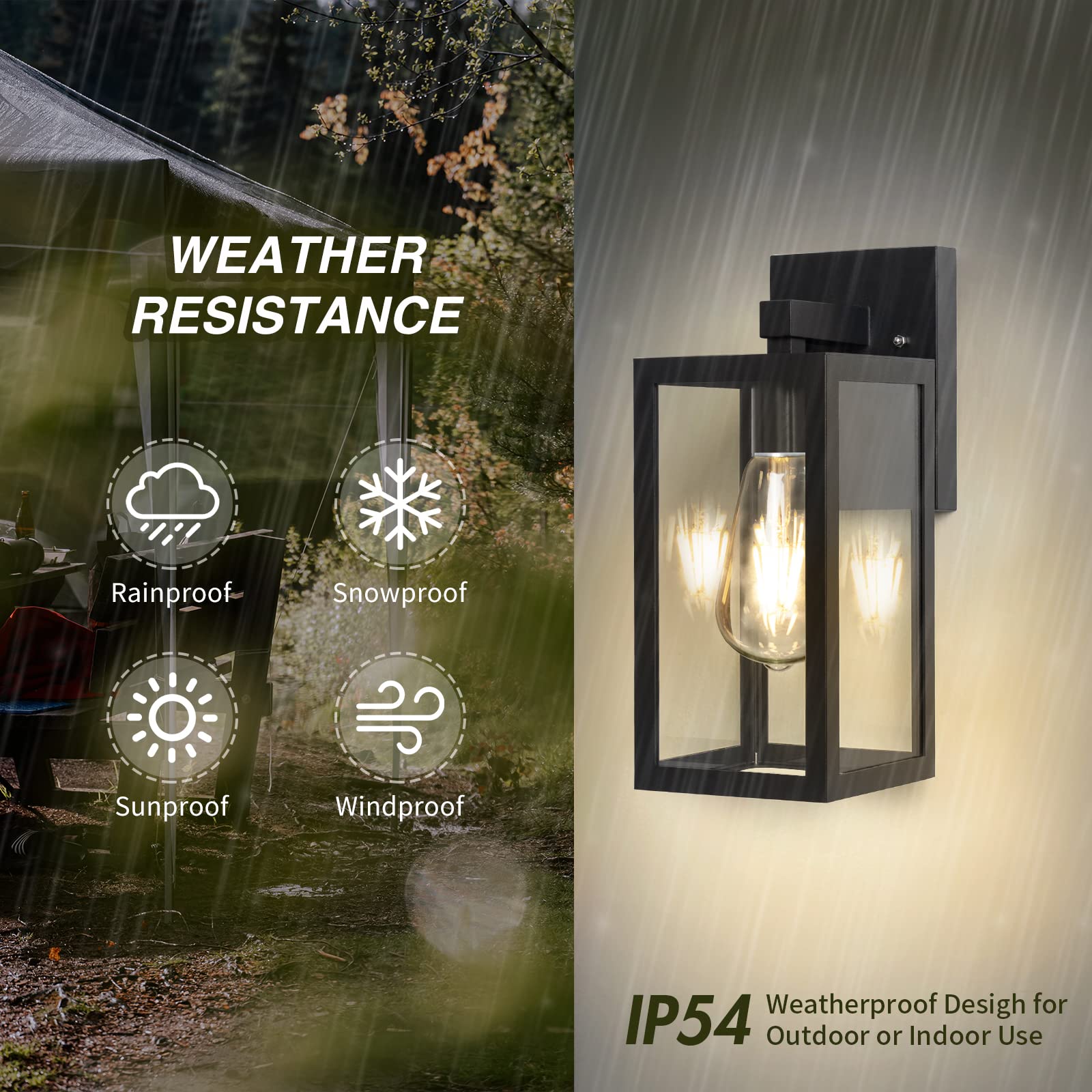 Huadeec Outdoor Wall Lantern,Exterior Waterproof Wall Sconce Light Fixture With E26 Base Socket,Anti-Rust Matte Black Finish And Clear Glass Shade Wall Lamp For Porch, Pack Of 2