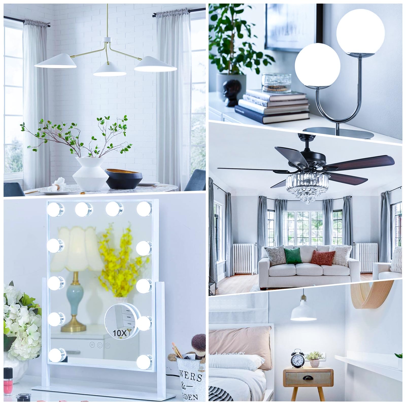 Maxvolador E12 Led 60W Equivalent Cool White 6000K Ceiling Fan Bulbs, 600Lm Cri 85+ Small Base Candelabra Bulbs, 6W Non-Dimmable, Pack Of 6