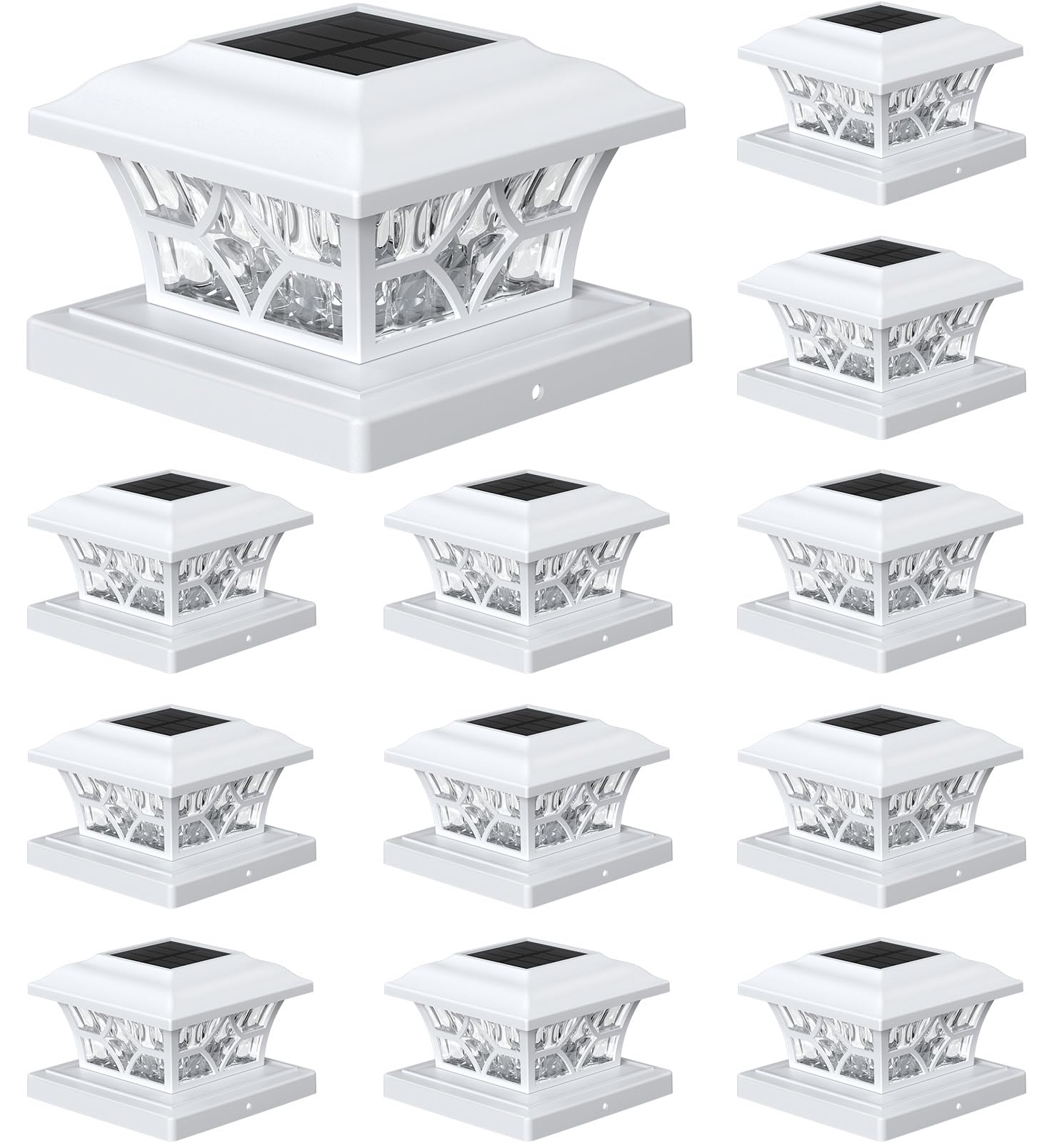 APONUO Solar Post Cap Lights - 12 Pack, IP64 Waterproof, 1000mAh Battery, for 4x4 5x5 6x6 Fences, White,