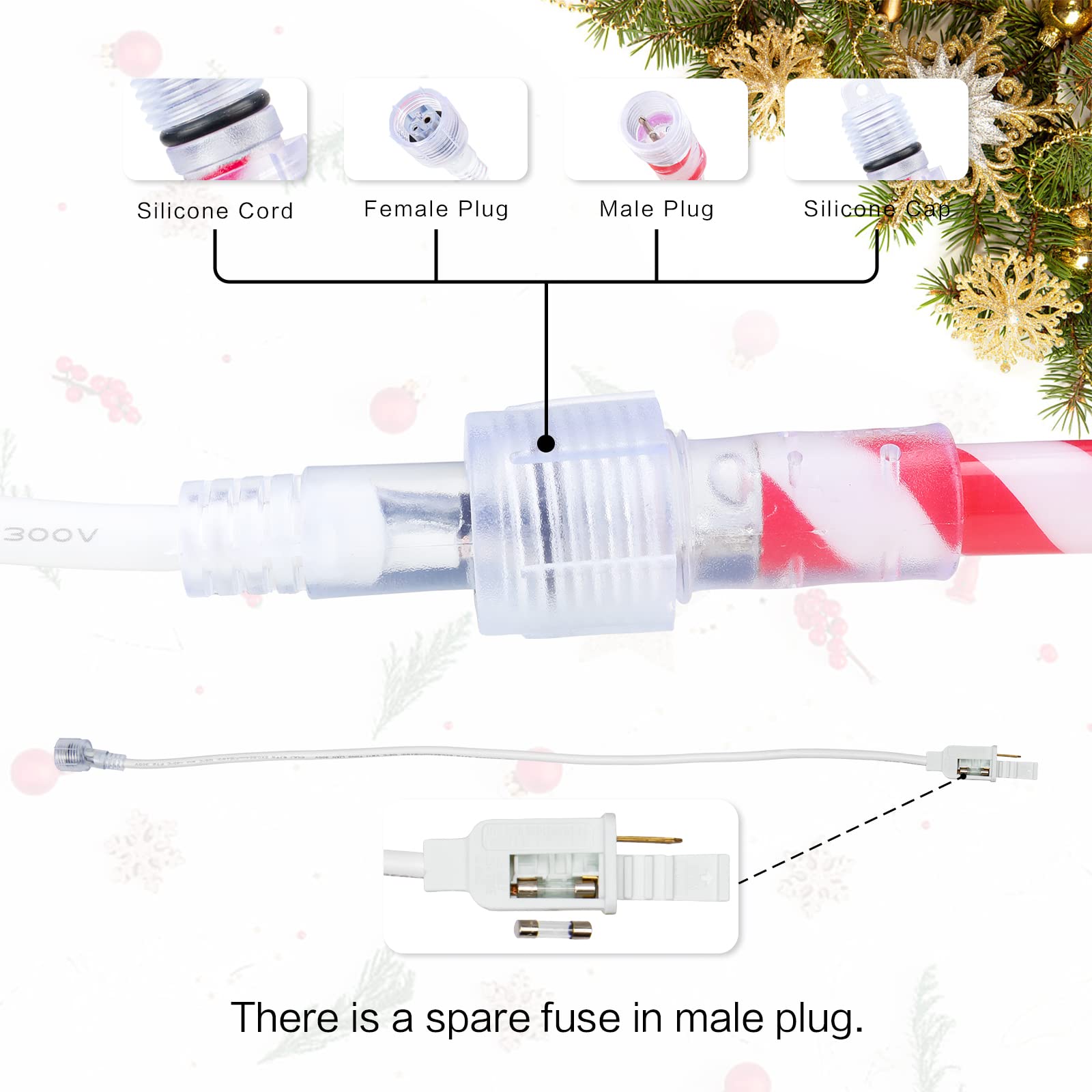 Vigdur Christmas Candy Cane Rope Lights - 33FT 360 LEDs Rope Lights Outdoor Waterproof Decorative Christmas Lights for Holiday P