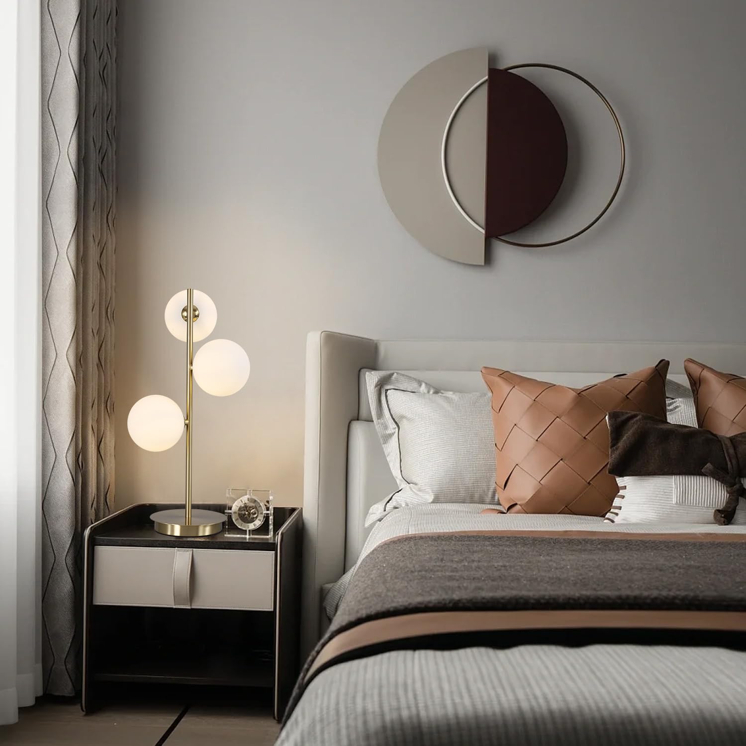 Fulesi Mid Century 3-Light Globe Table Lamp, Gold & White Glass, Modern Desk Lamp For Living Room