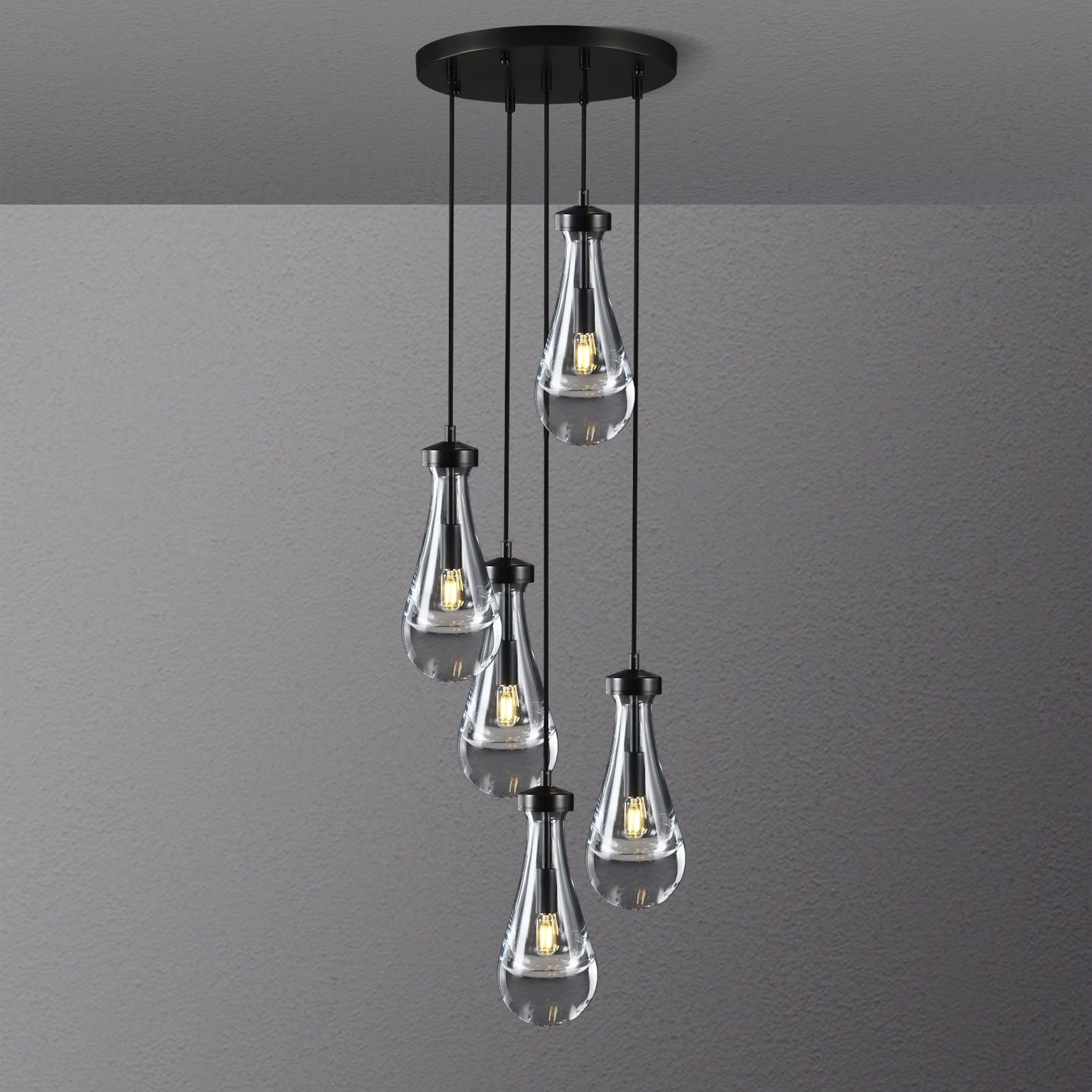 Joyunleo Bronze 5 Light Raindrop Chandeliers, Black Cluster Pendant Light Teardrop Dining Room Light Fixture Pendant Lights Kitc