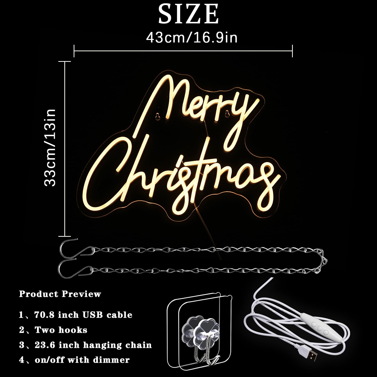 Alkkign Merry Christmas Neon Signs Warm White Merry Christmas Neon Light Dimmable New Year Neon Light for Wall Decor Christmas P
