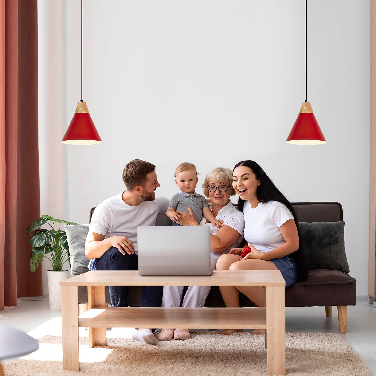 Sesiment Plug In Pendant Light, 2 Pack 9.4Inch Hanging Lights With Plug In Cord 14.7 Ft, Red Pendant Light Plug In, Hanging Pend