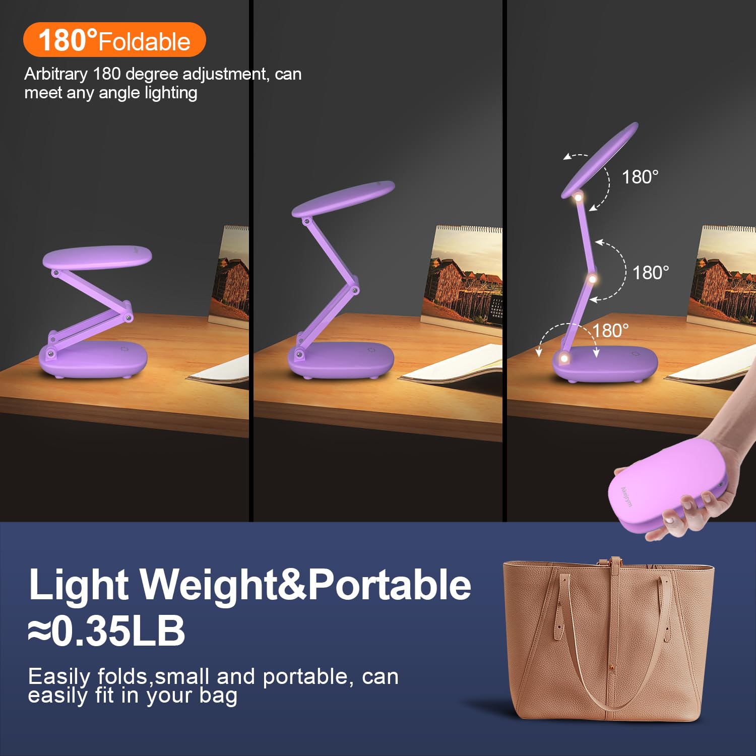 LED Desk Lamp for Office Home & Battery Operated Lamp Rechargeable Lamp Foldable & Portable Light, [2-fold support frame higher]