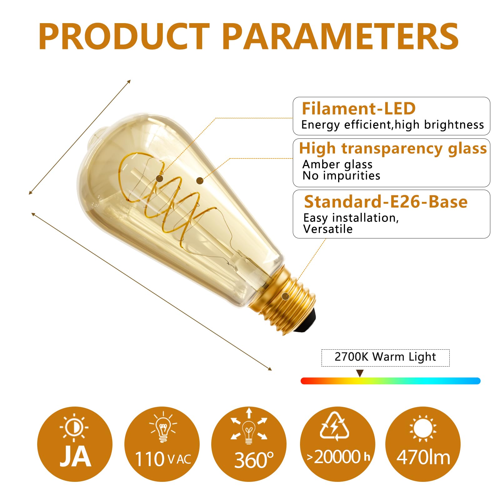 Hession St64 Led Edison Bulb - 4W Equivalent 40Watt, 4-Pack 2700K Warm White Light Bulbs, E26 Base Bulb- Easy Install, Vintage D