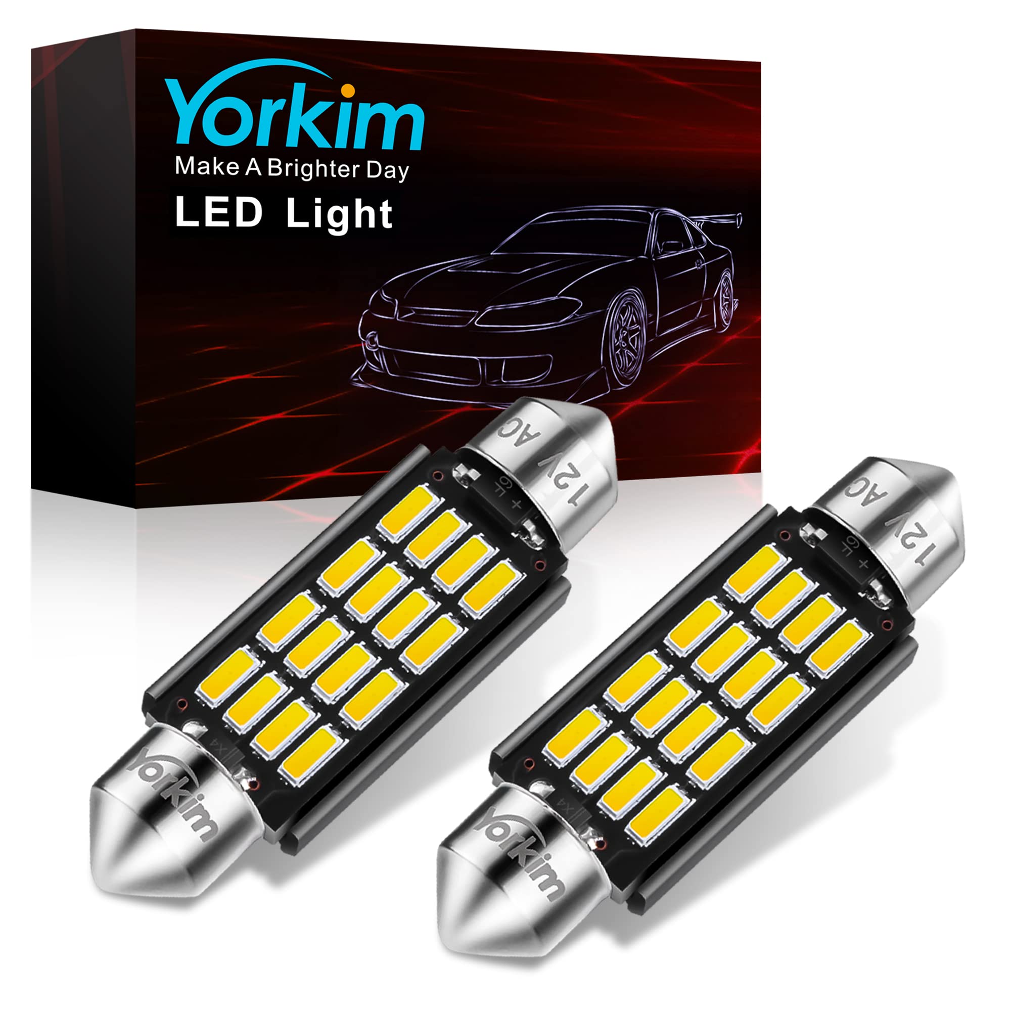 Yorkim Festoon LED Bulb 42mm 16-SMD 4014 Chipset White Pack of 2