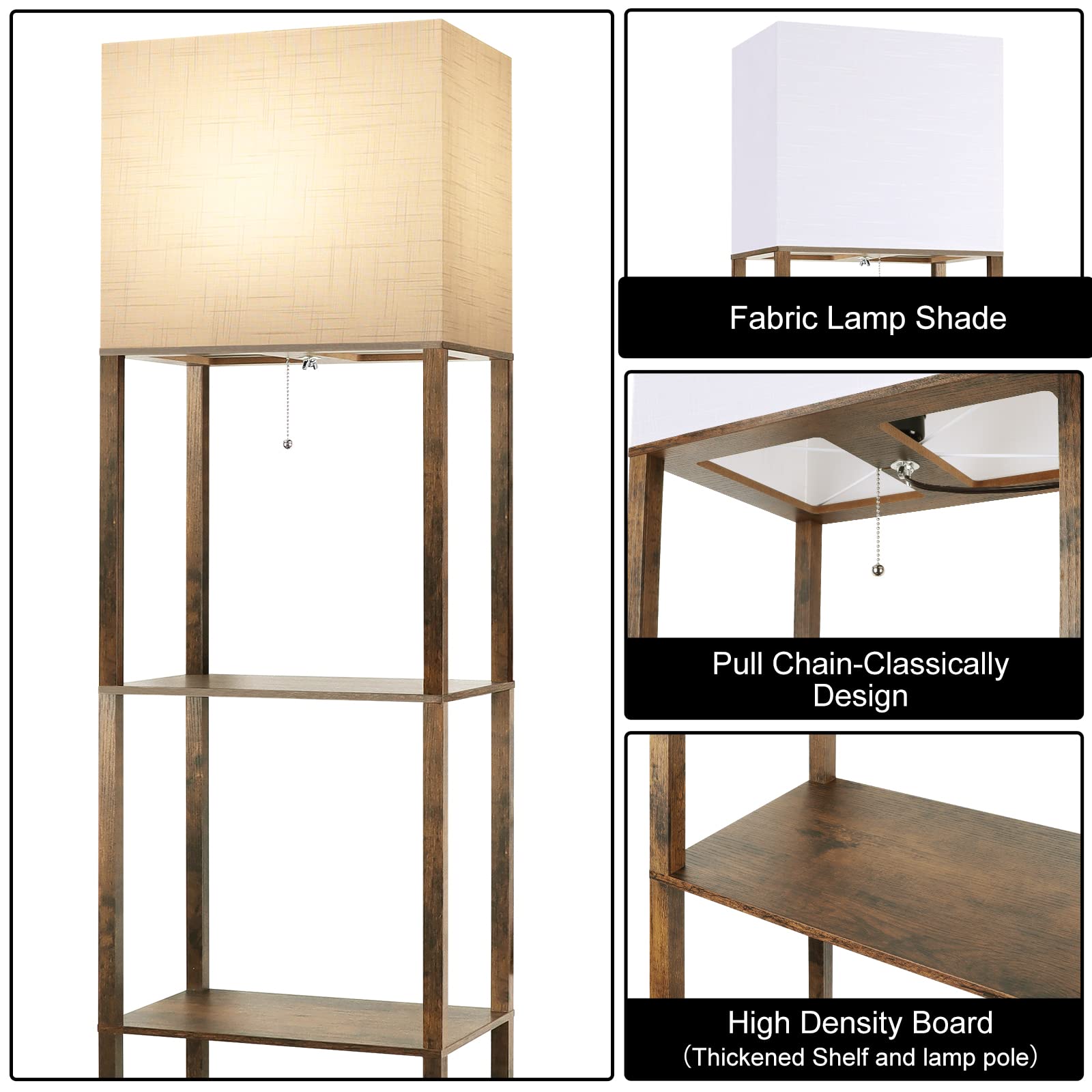 Runtop Plus Modern Shelf Floor Lamp With 15W Led Bulb, Memory Function, Brown Wood Design