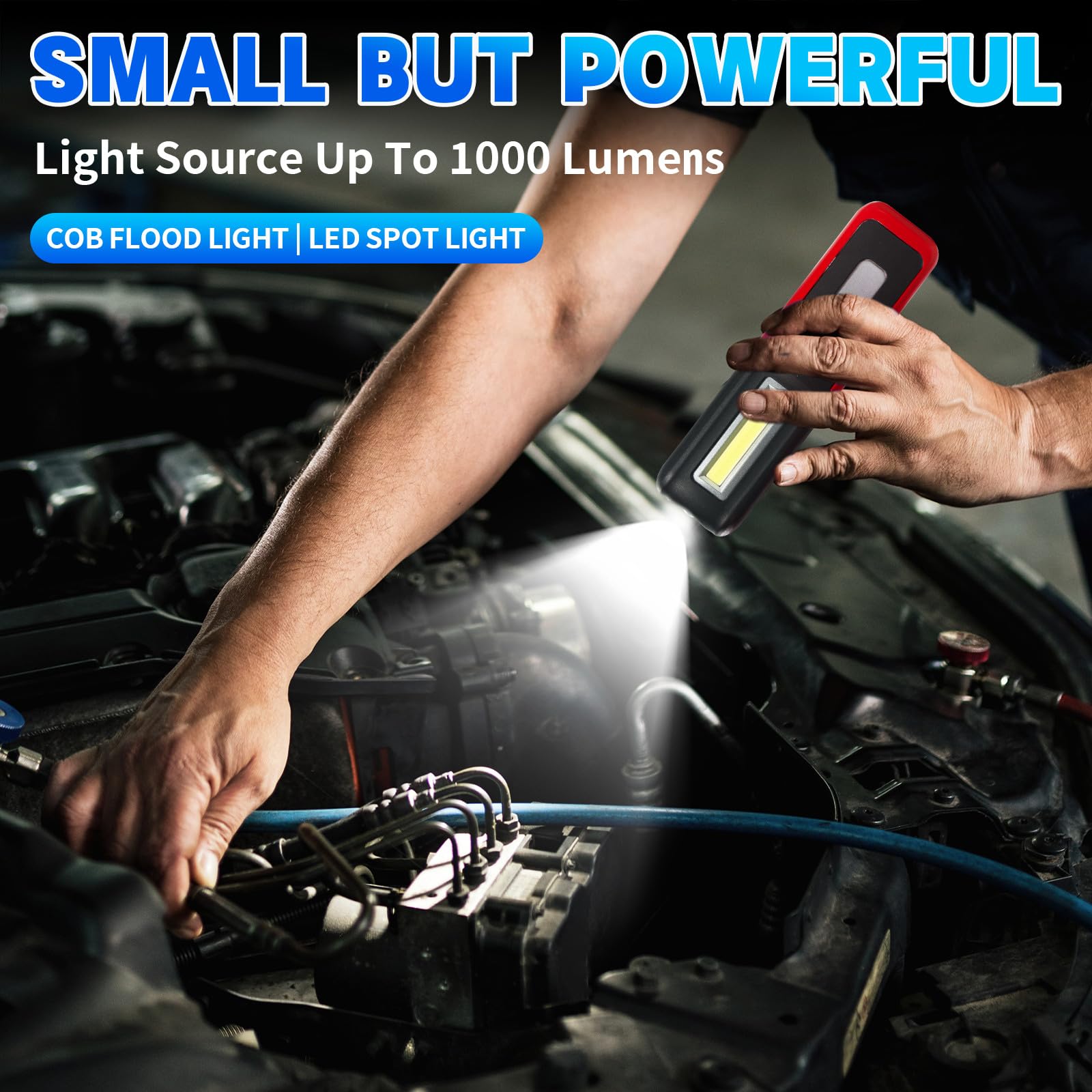 Shinrow Rechargeable Led Work Light With Magnetic Base Portable Task Inspection Trouble Lights Lamp Is Small And Reliable And Super Bright, For Tool Gifts For Men(Red)