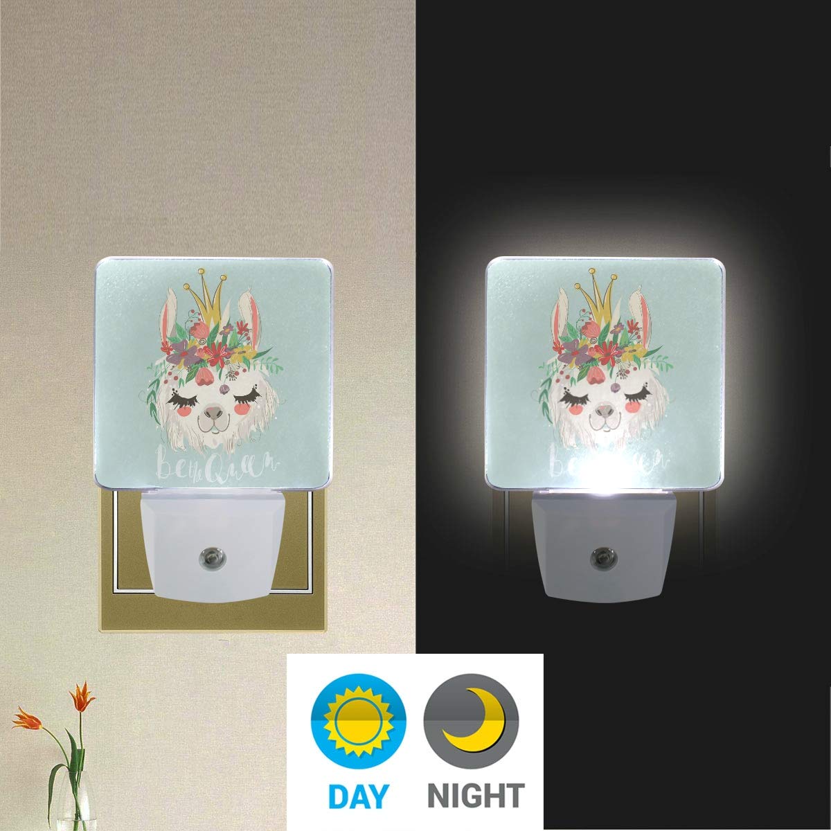 DIY.HD Plug-in LED Night Light Lamp, Cute Llama Design, Dusk to Dawn Sensor, 0.5W, One Size, Plastic