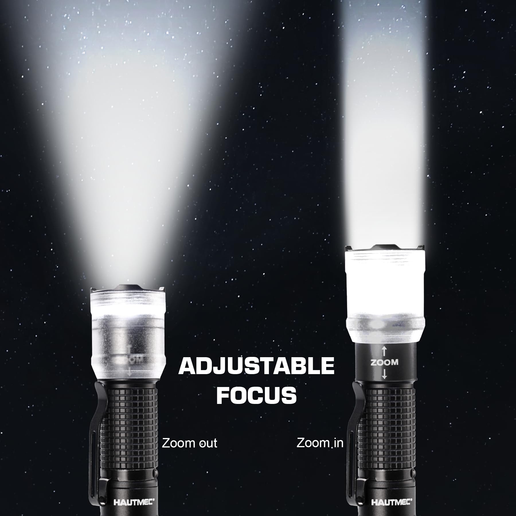 Hautmec 700 Lumens Rechargeable Flashlights Waterproof Led Flashlight With Zoomable Beam Bright Tactical Pocket Flashlight Torch