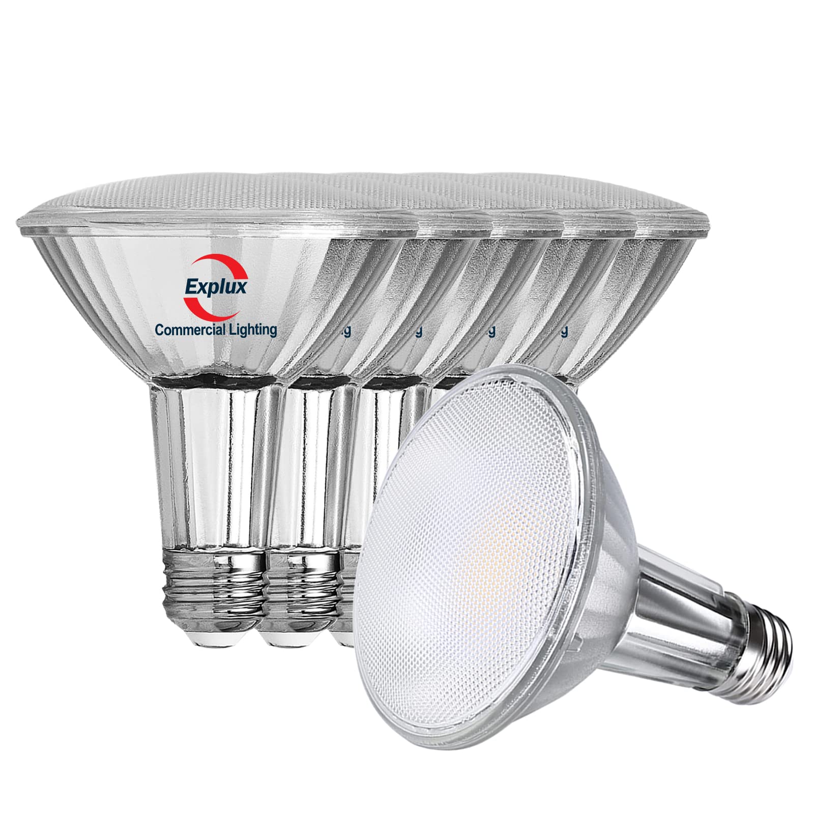 Explux Commercial-Grade LED PAR30 Flood Light Bulb, Dimmable, 2700K Soft White, 75W Equivalent, 6-Pack, Glass, Model LL10W/PAR